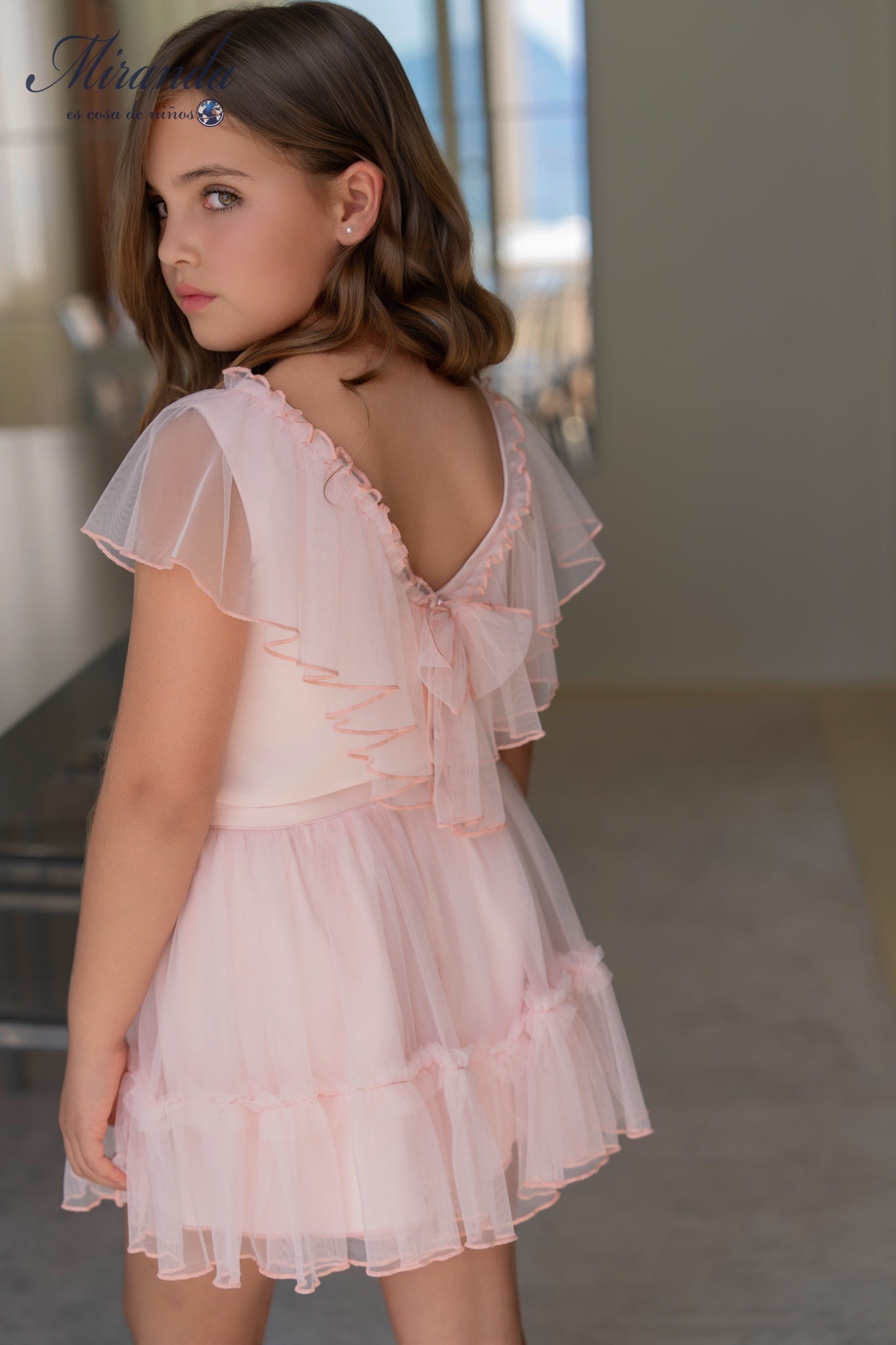 Conjunto niña rosa blusa tul y falda vuelo Miranda 0324