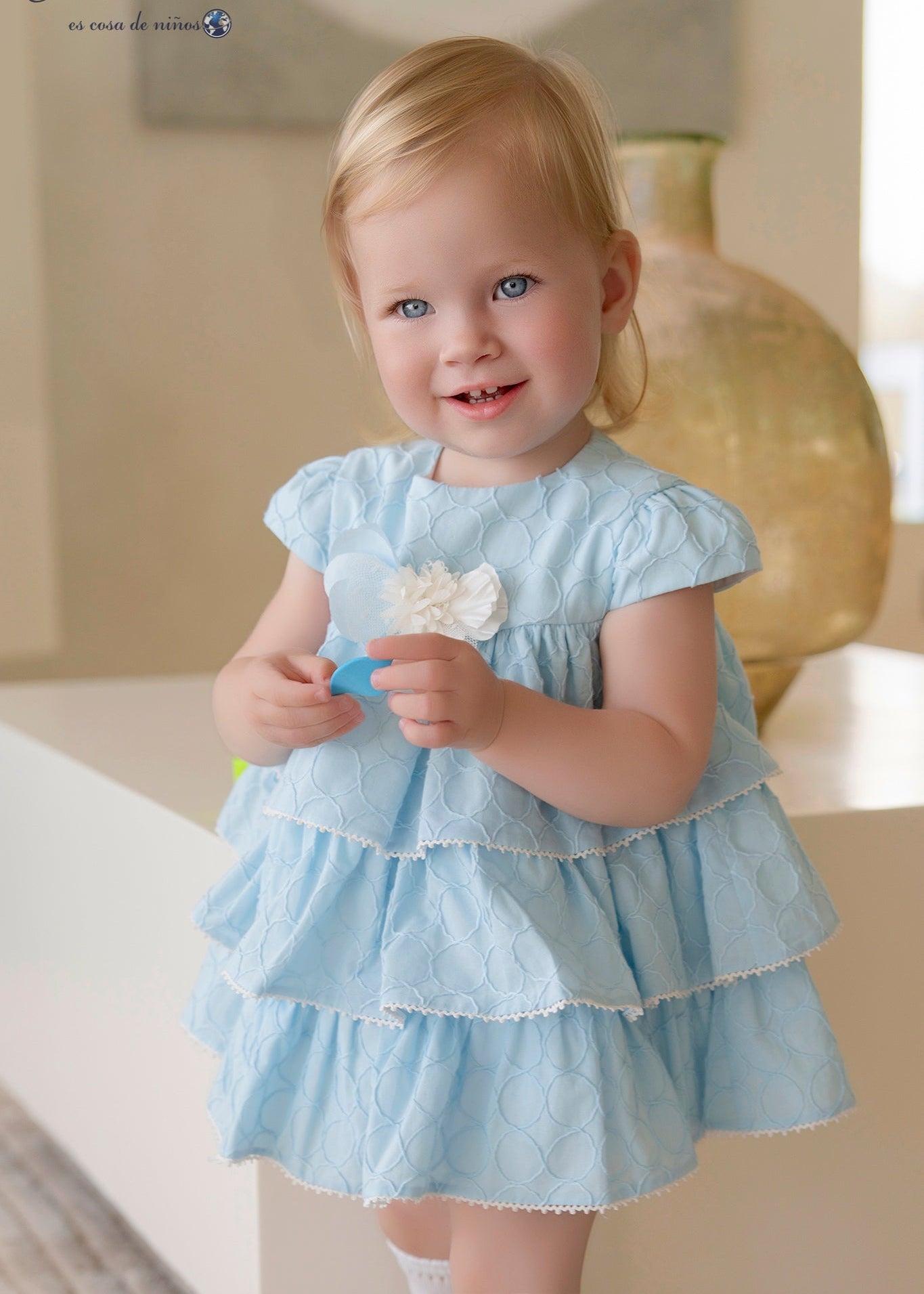 Vestido bebé ceremonia azul con volantes – Miranda 0137