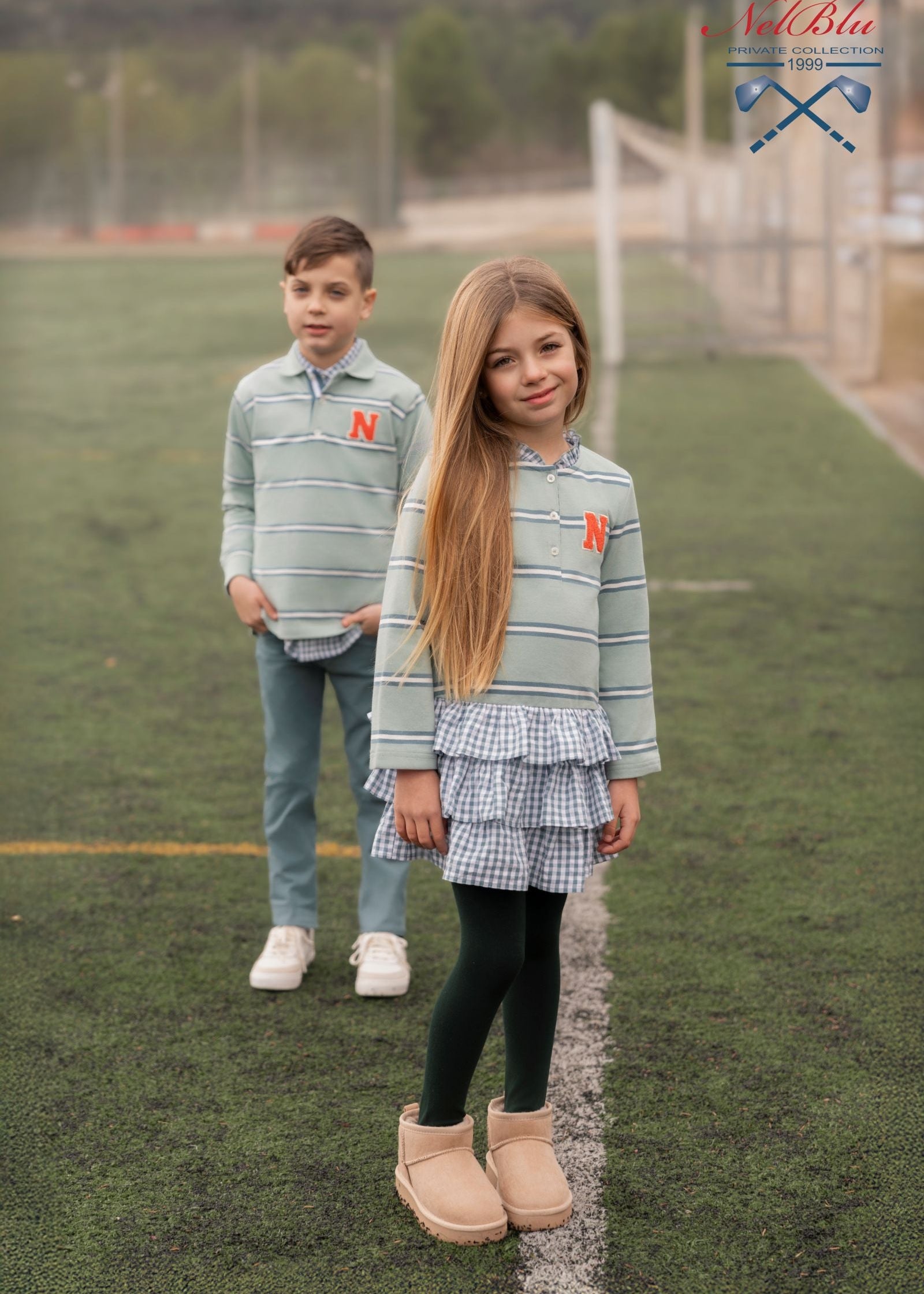 Vestido niña verde falda volantes 1410