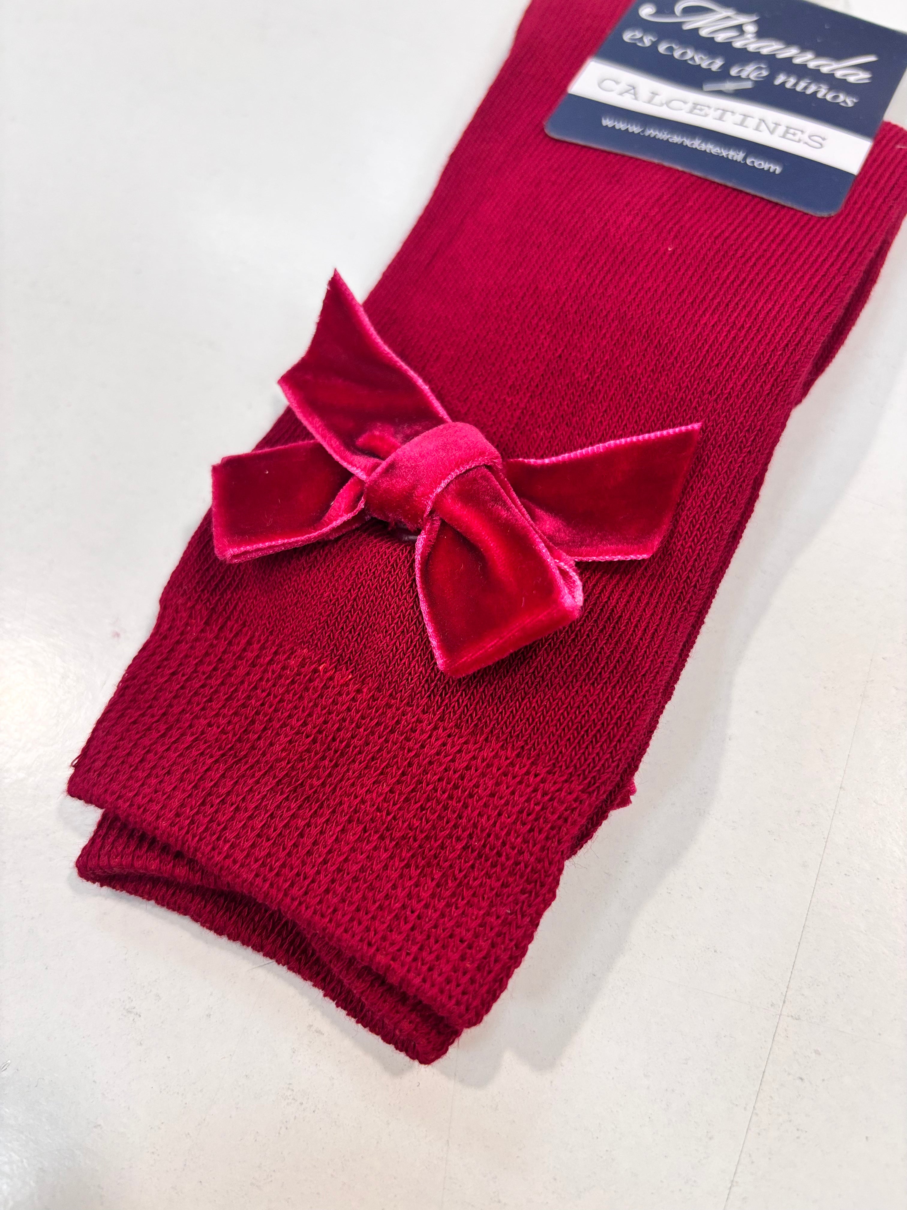 Calcetin lazo terciopelo niña granate Miranda 1502