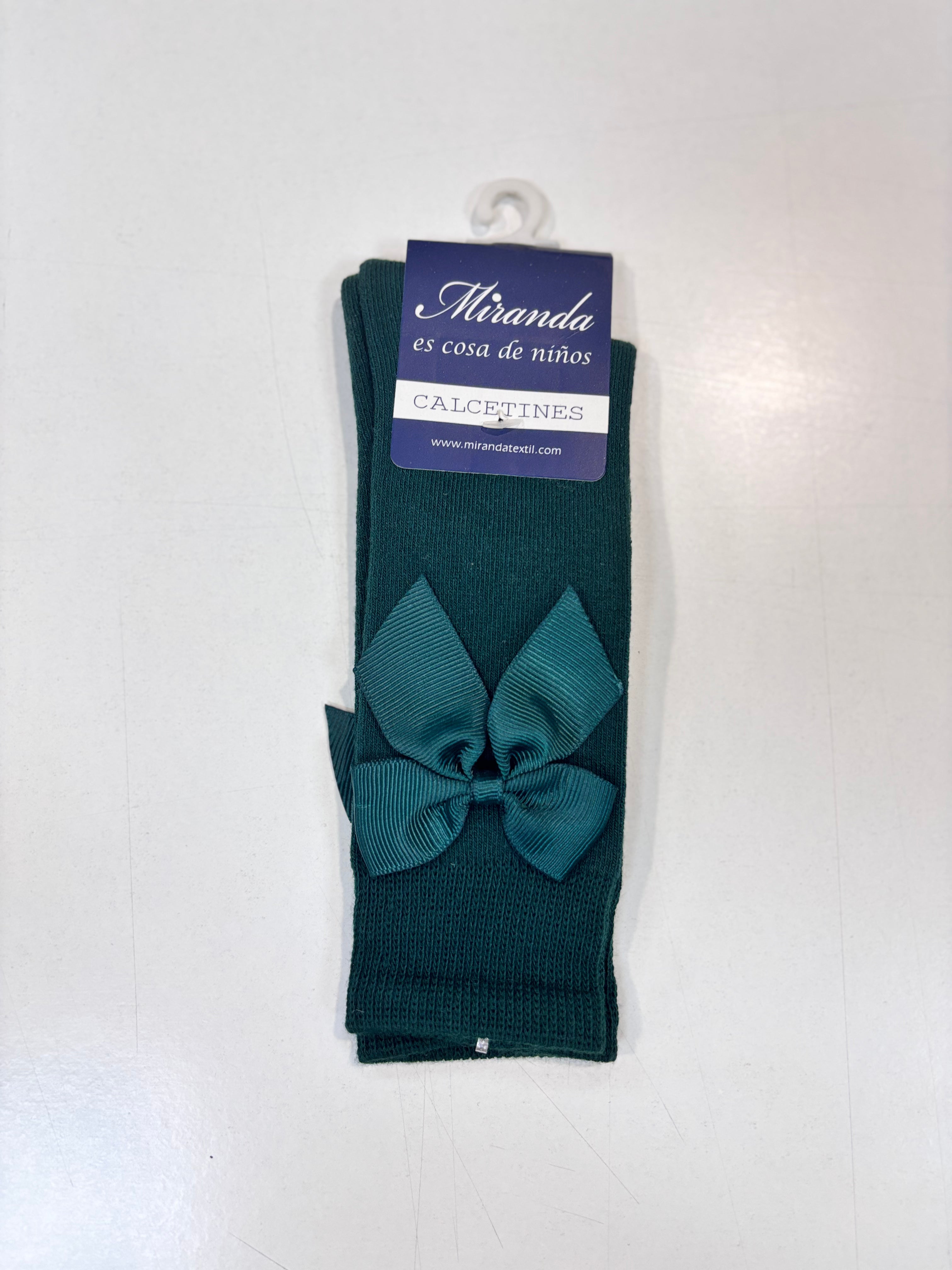 Calcetin lazo raso niña verde botella Miranda 1502