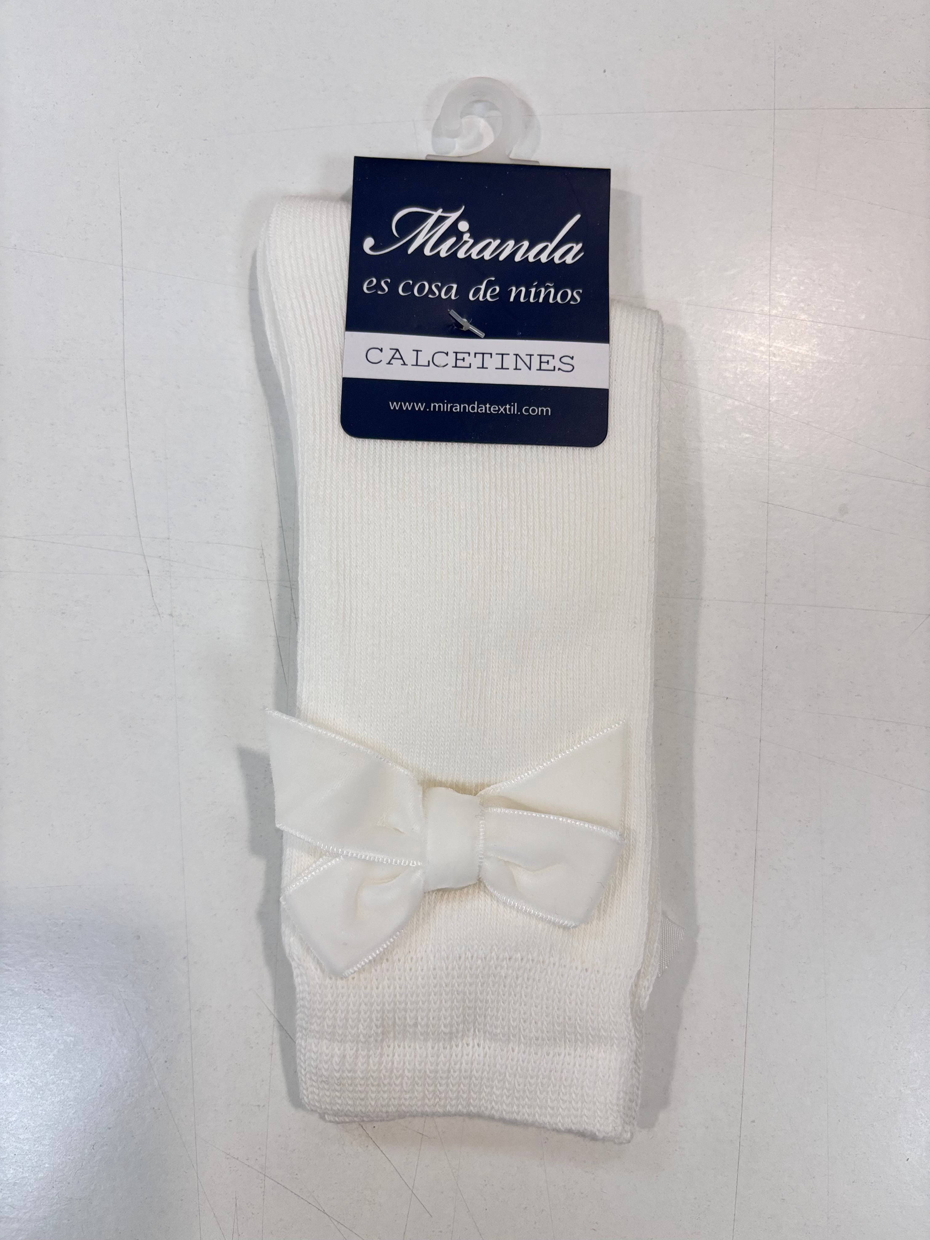 Calcetin lazo terciopelo niña crudo Miranda 1502