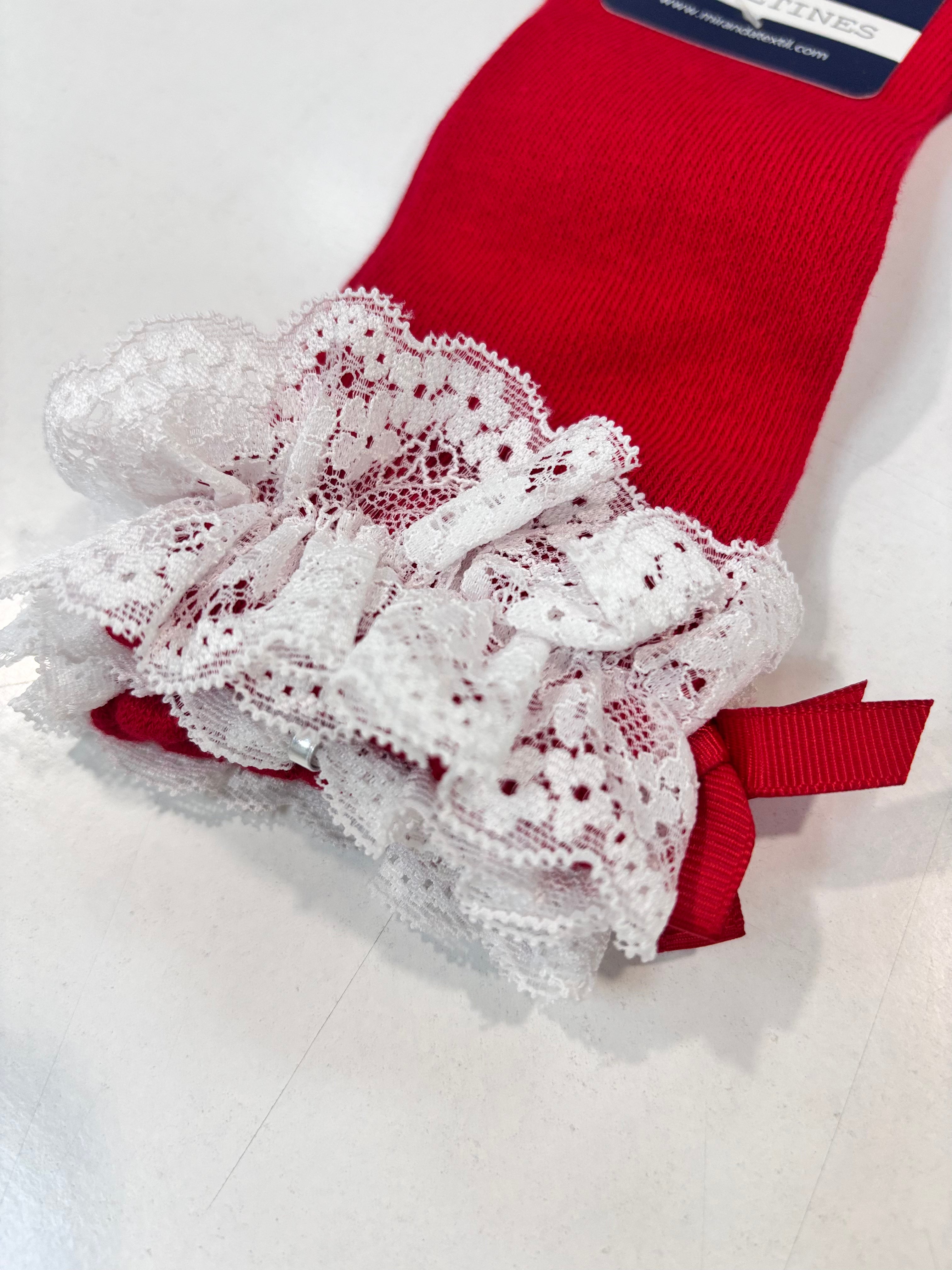 Calcetin puntilla niña rojo Miranda 1503