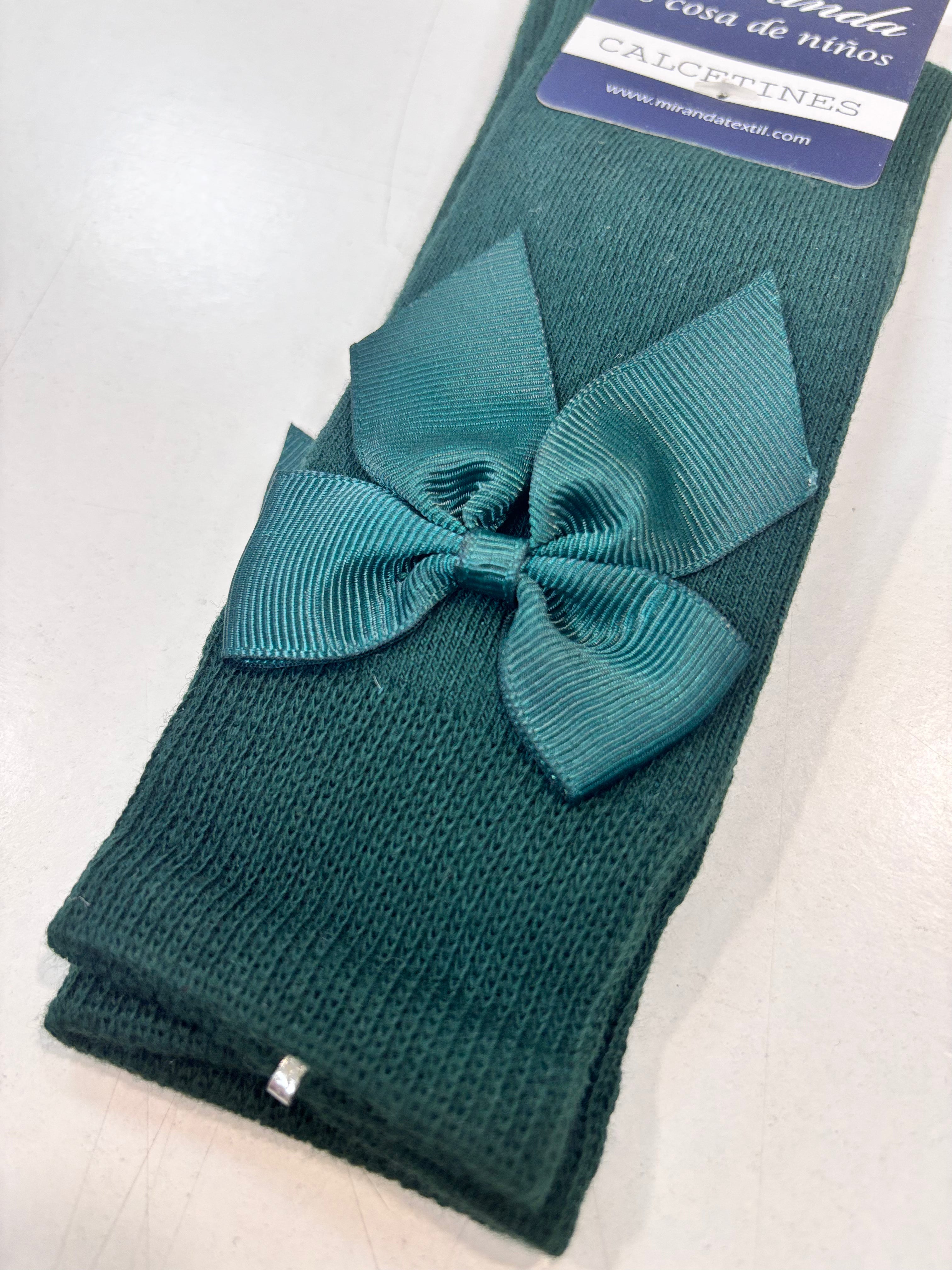 Calcetin lazo raso niña verde botella Miranda 1502