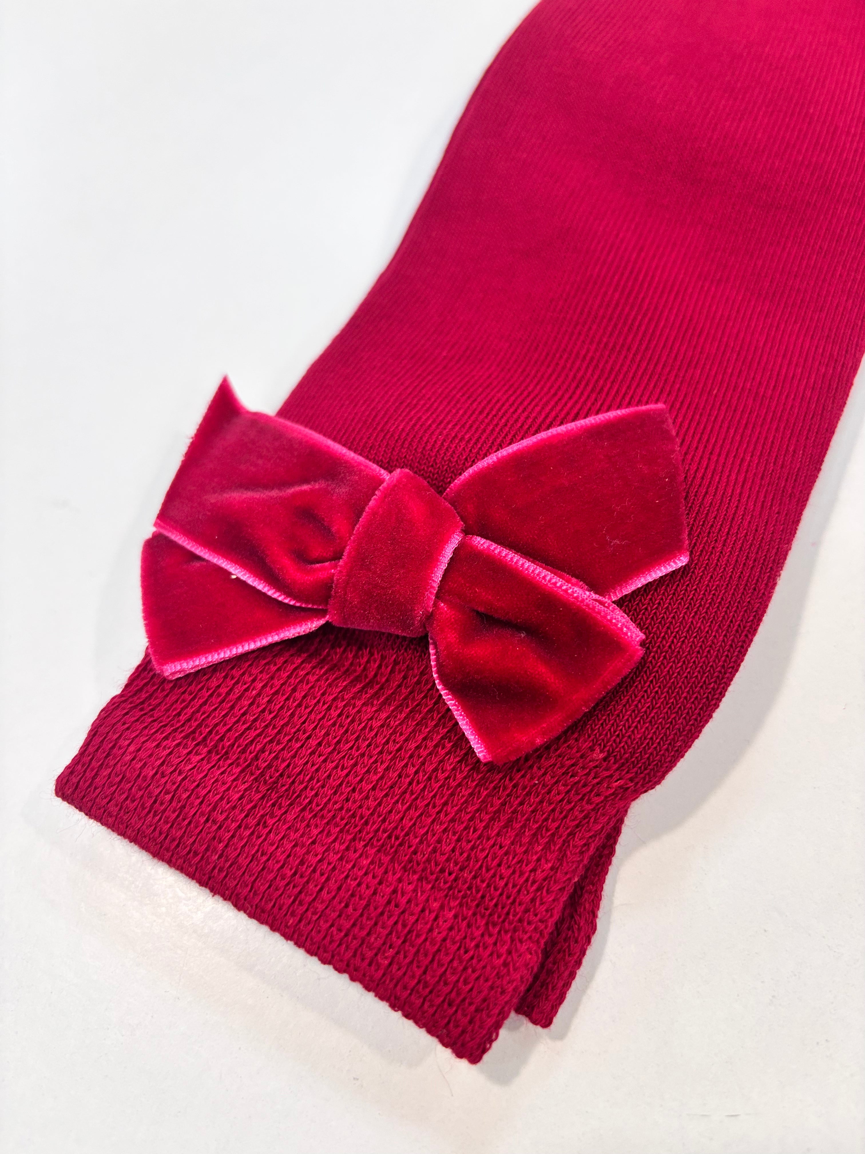 Calcetin lazo terciopelo granate niña Miranda 1502