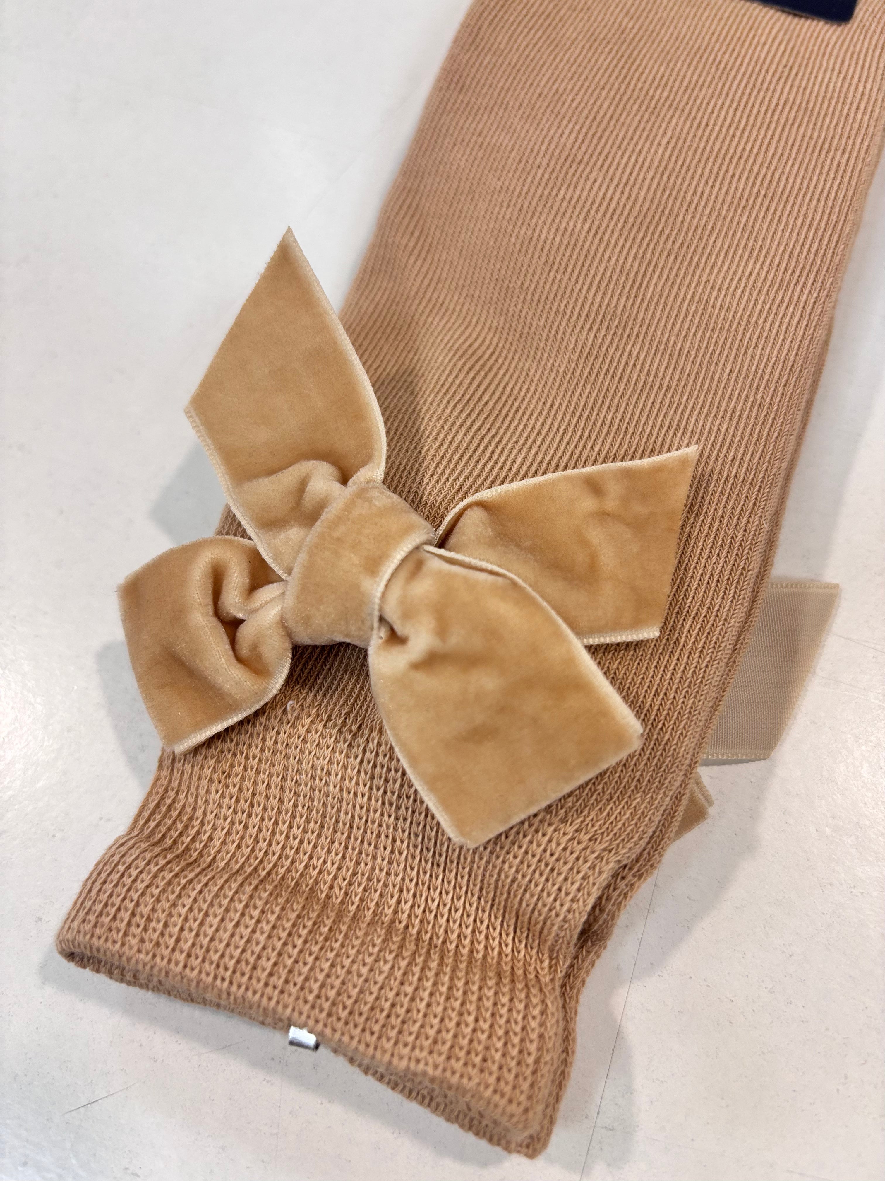 Calcetin lazo terciopelo niña camel Miranda 1502