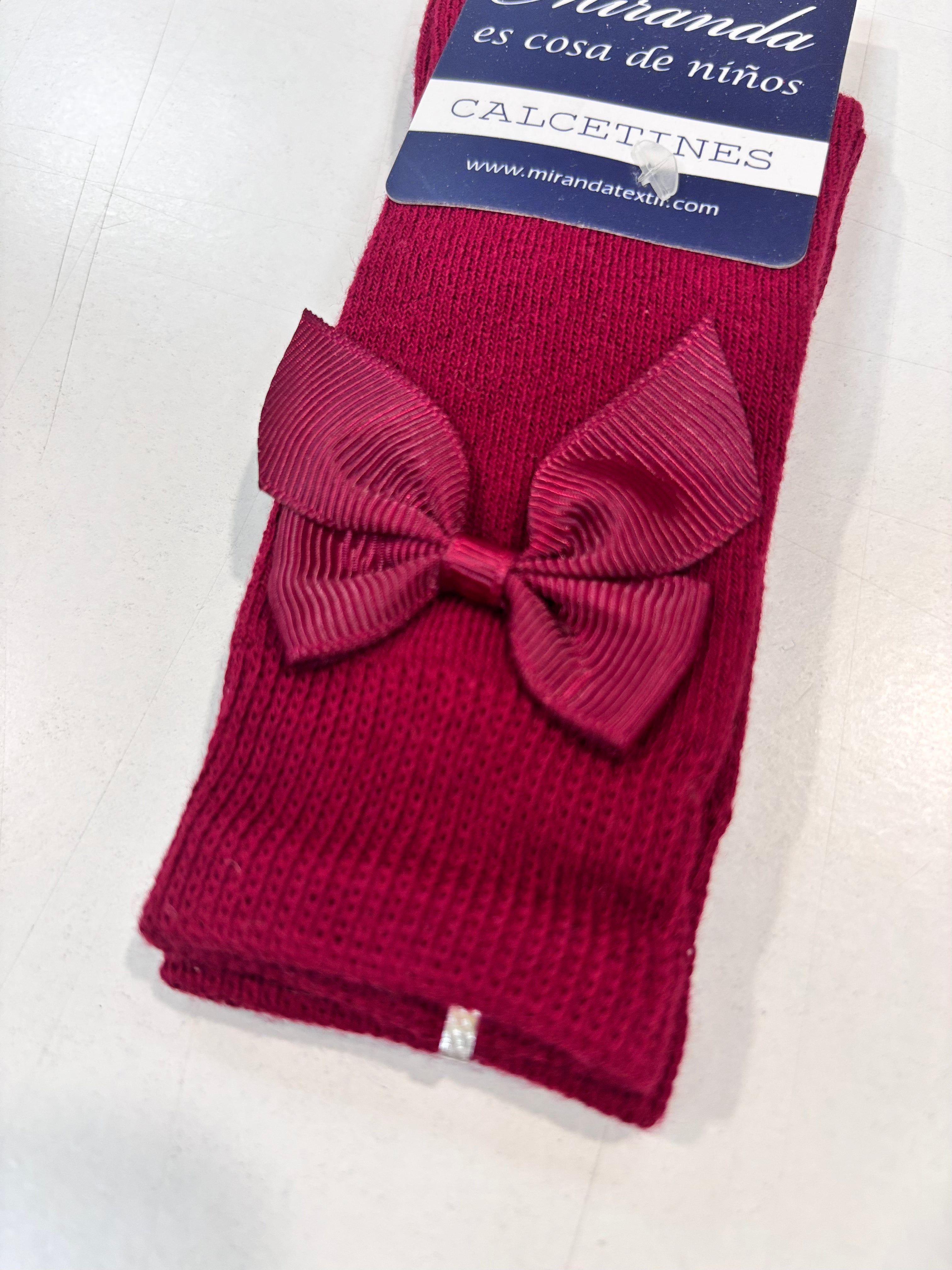 Calcetin lazo raso niña granate Miranda 2502