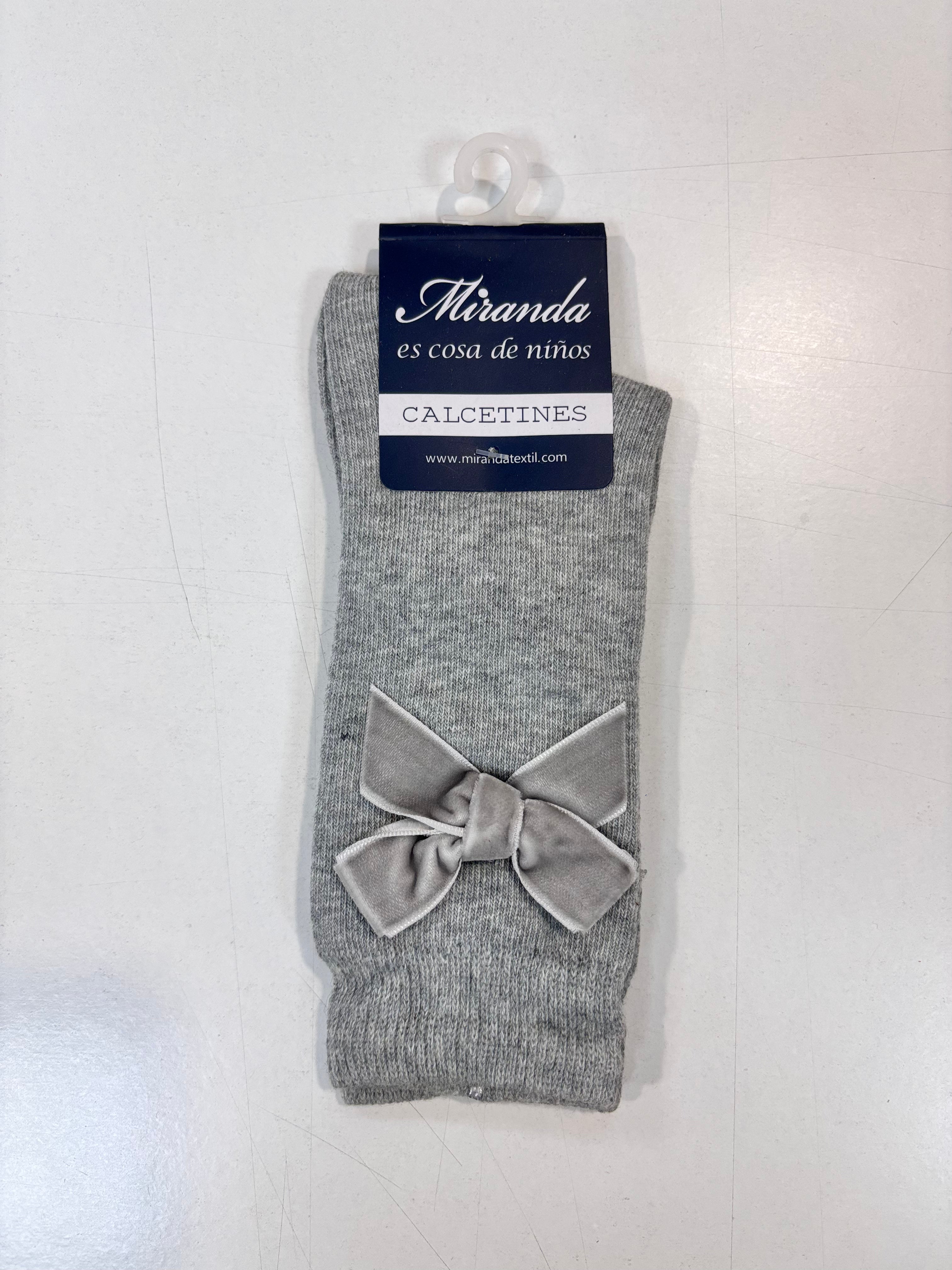 Calcetin lazo terciopelo niña gris Miranda 1502