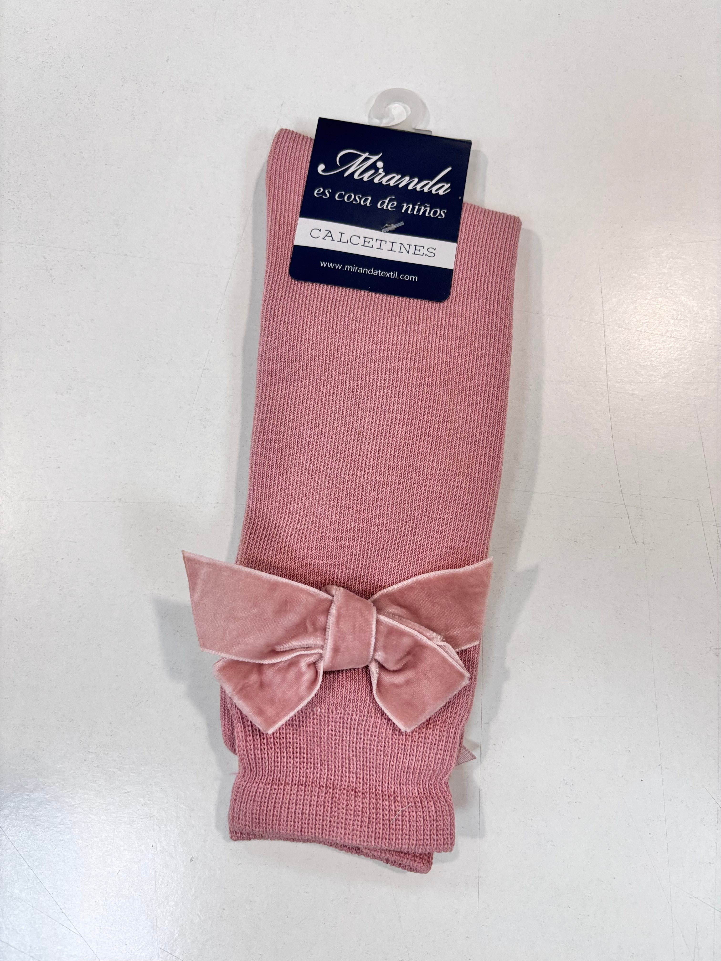 Calcetin lazo terciopelo niña rosa Miranda 1502