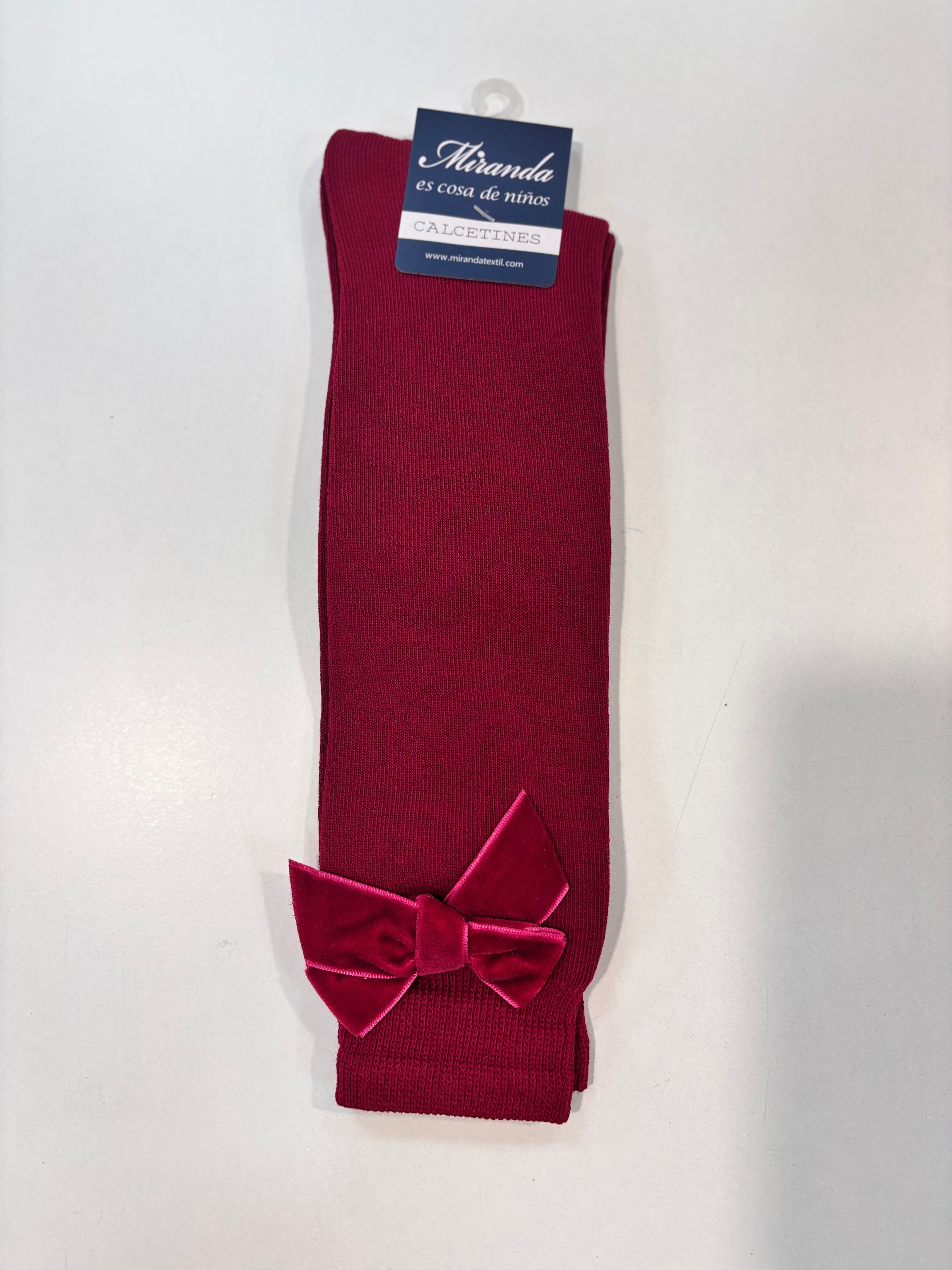 Calcetin lazo terciopelo granate niña Miranda 1502