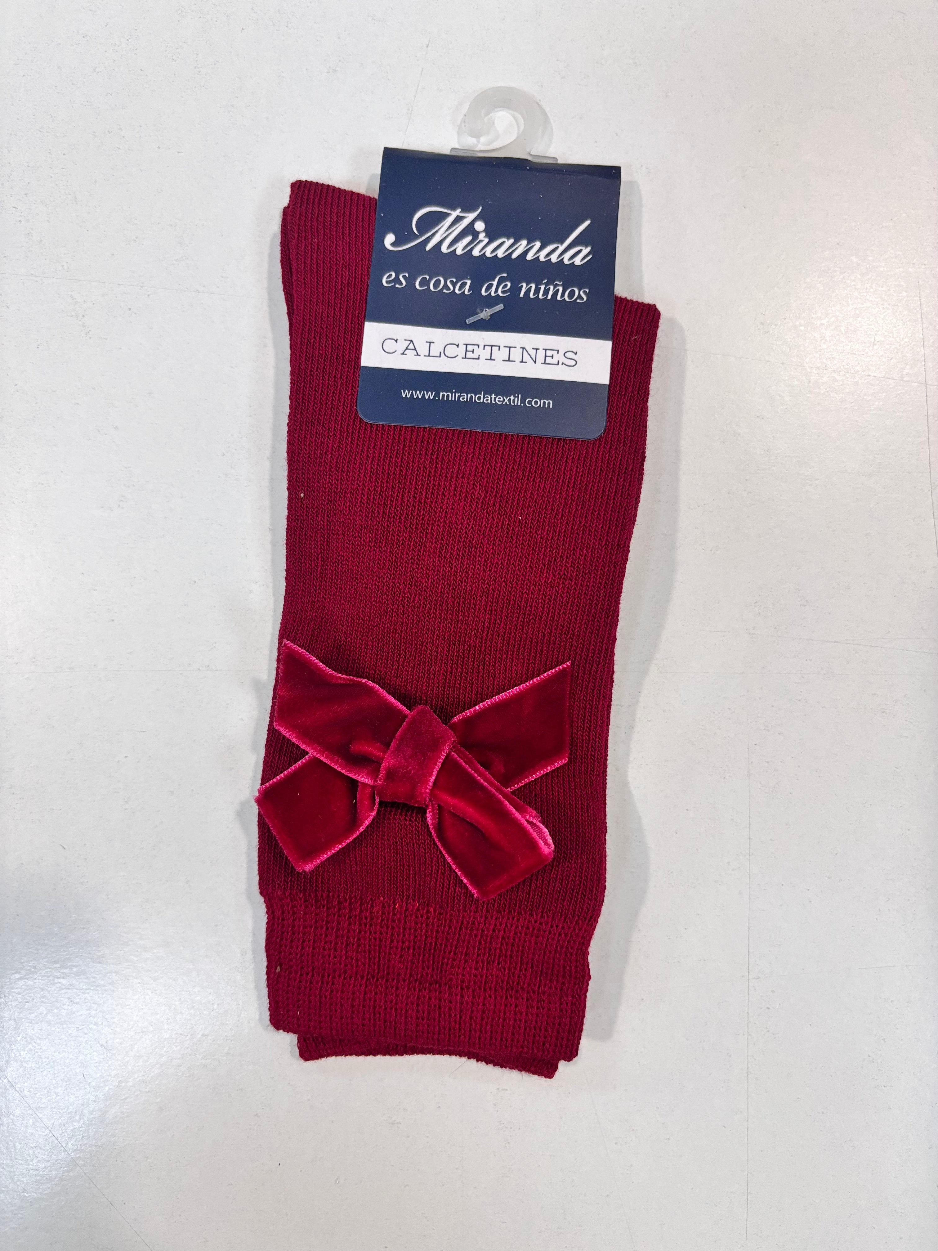 Calcetin lazo terciopelo niña granate Miranda 1502