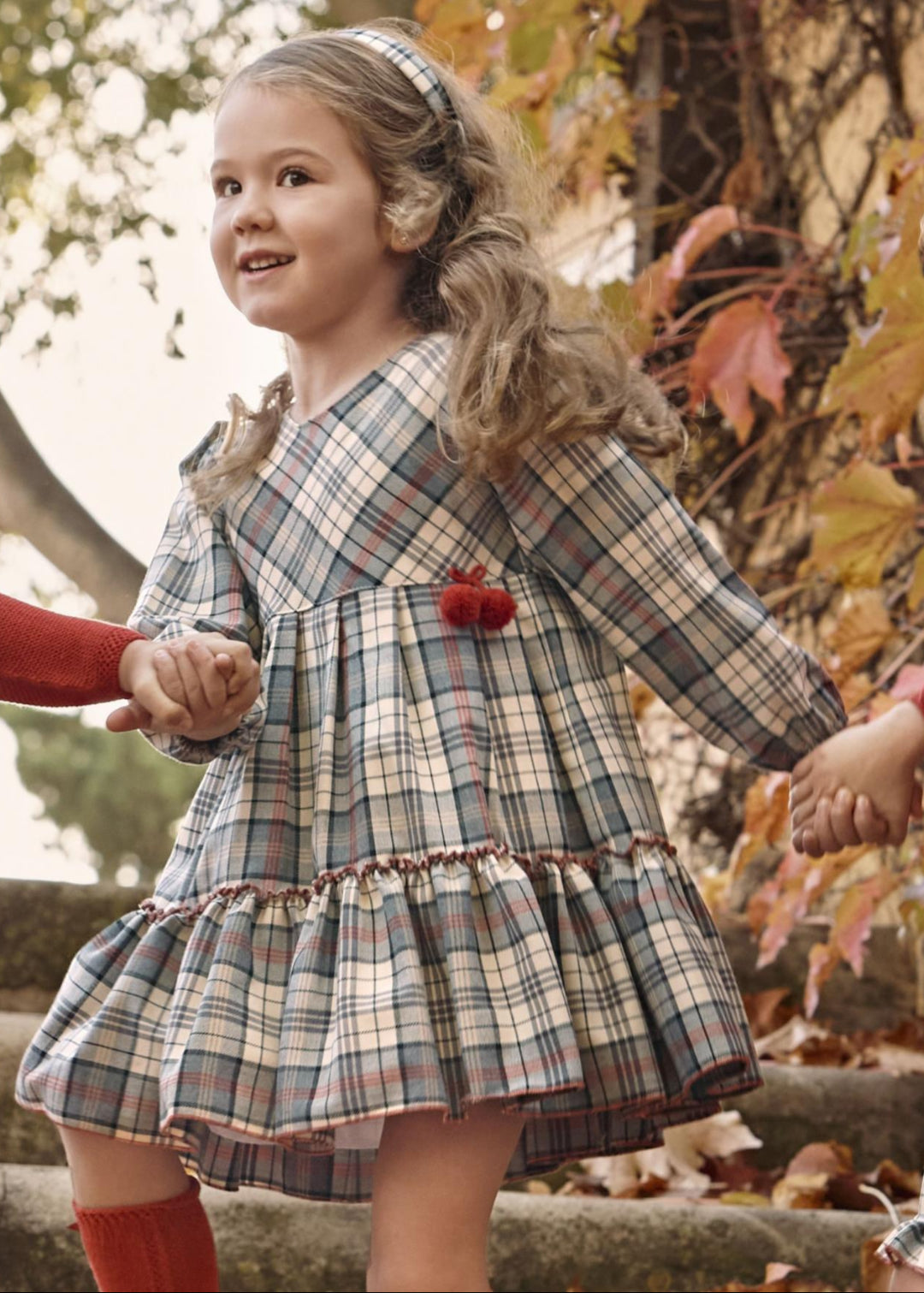 Vestido 2 Cortes Cuadros Lazo 2 Pompones caldera JULIANA 25659 - La boutique de AyA Juliana