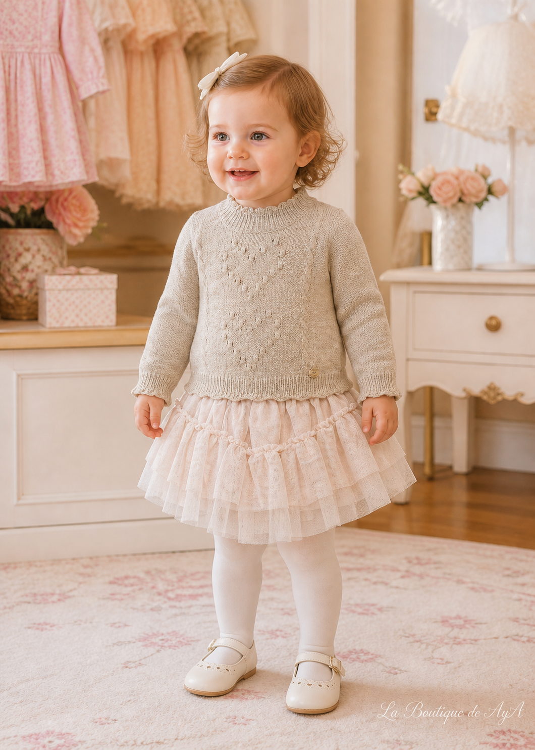 Conjunto de falda tul jersey champán para bebé niña Abel & Lula 05519 con modelo