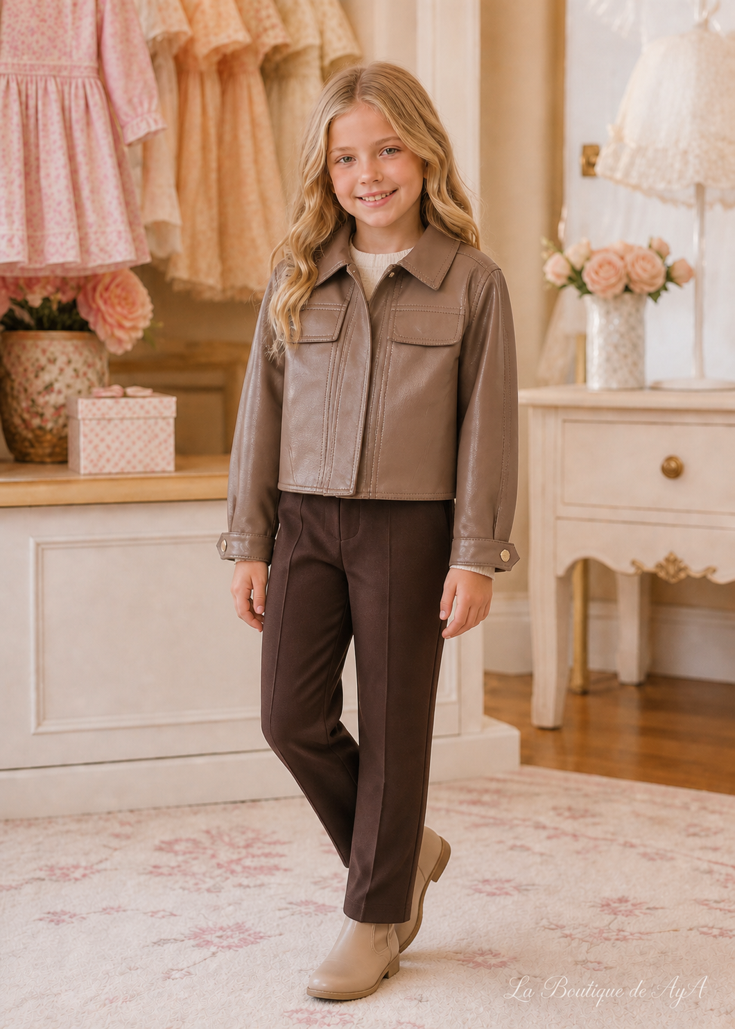 Chaqueta PU macchiato para niña Abel & Lula 05812 con modelo