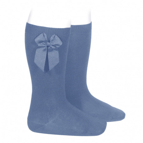 CONDOR AZUL FRANCIA 449 Calcetines altos algodón con lazo grogrén lateral - La boutique de AyA Cóndor