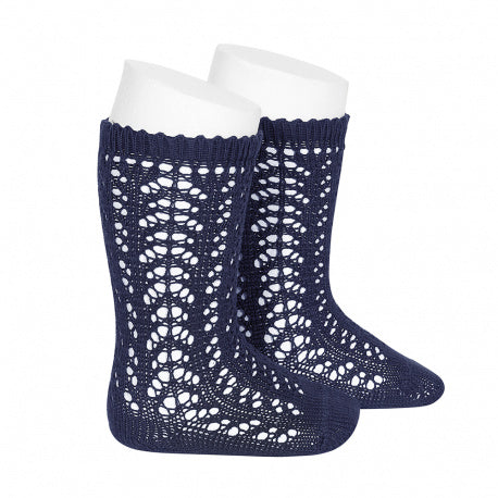 Calcetines color Marino altos de algodón perlé calados Condor 480 - La boutique de AyA Cóndor