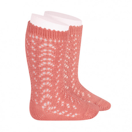 Calcetines color Peonia piedra altos de algodón perlé calados Condor 635 - La boutique de AyA Cóndor