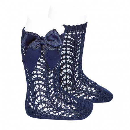 Calcetines altos perlé calados con lazo grogrén MARINO Condor 480 - La boutique de AyA Cóndor