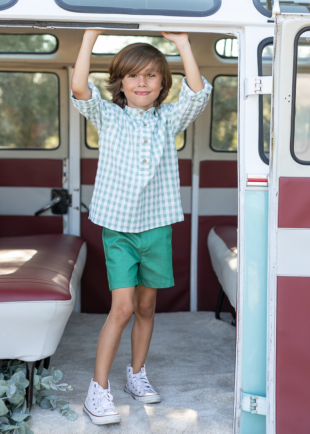 Conjunto bermuda y camisa cuadros verde niño coco acqua 50421 - La boutique de AyA Coco Acqua
