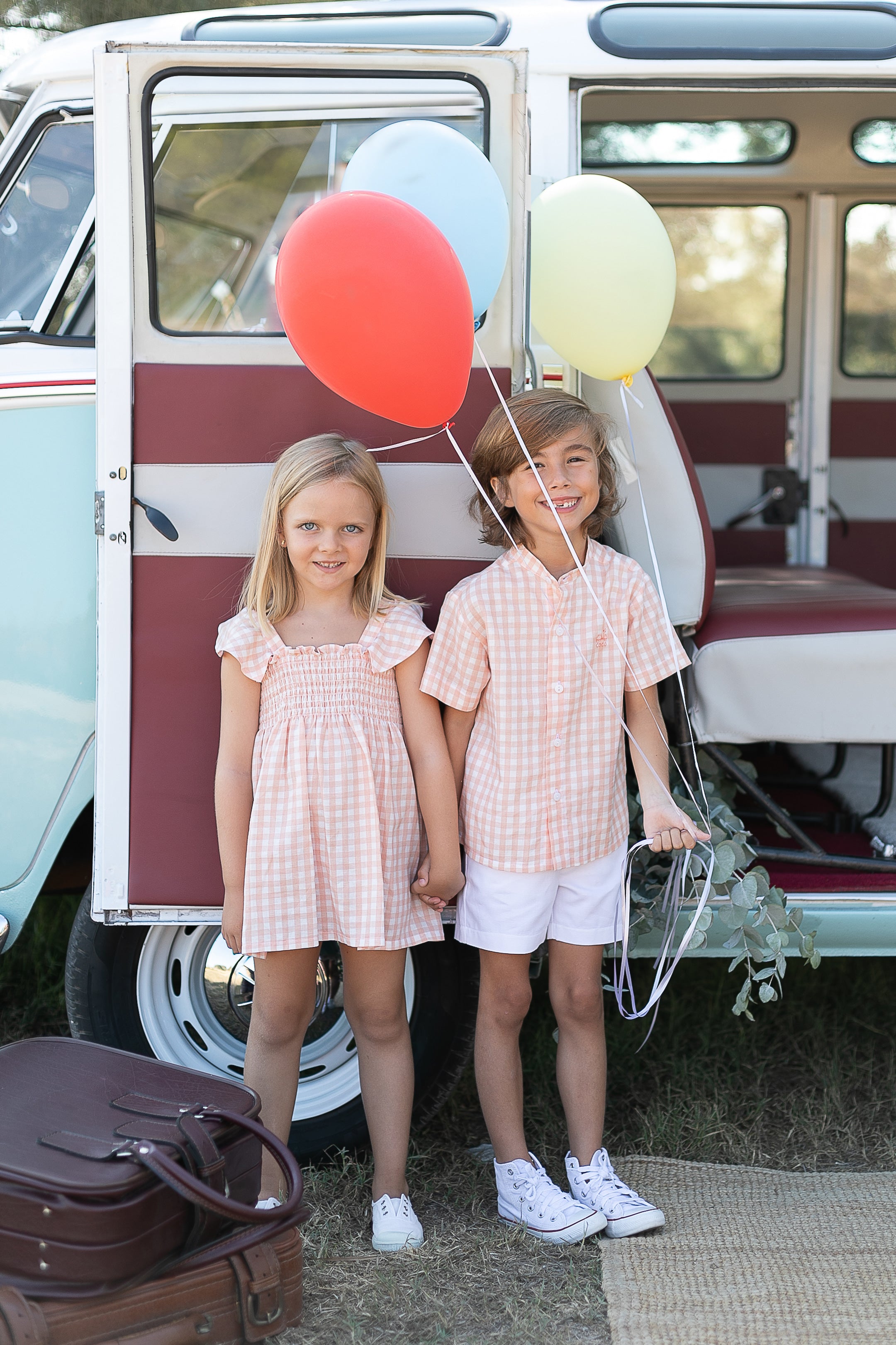 Conjunto bermudas y camisa cuadros salmon niño coco acqua 50410 - La boutique de AyA Coco Acqua