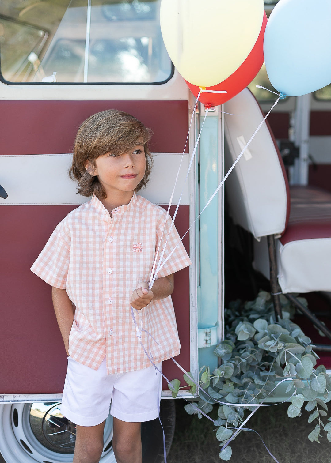 Conjunto bermudas y camisa cuadros salmon niño coco acqua 50410 - La boutique de AyA Coco Acqua