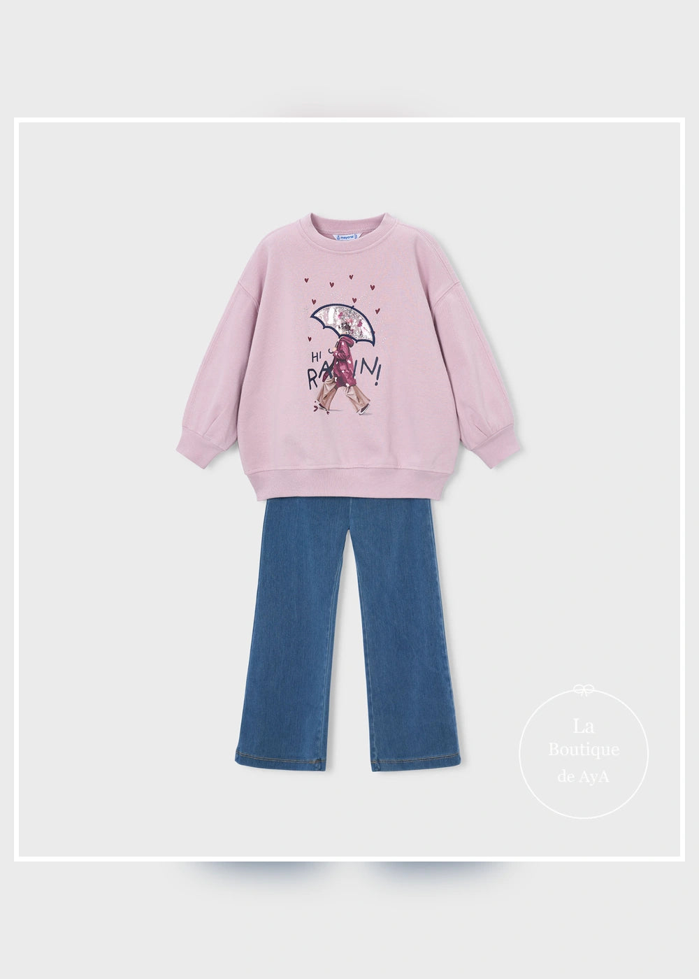 Conjunto sudadera y leggings flare malva niña Mayoral 04732-034. Prendas solas, vista delantera.