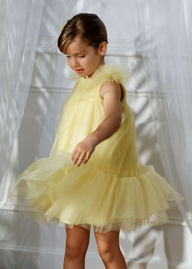 Vestido de niña en tul amarillo con mangas de volante Abel y Lula
