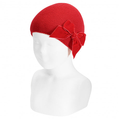 Gorro punto bobo con lazo grande terciopelo ROJO 550 Condor - La boutique de AyA Cóndor