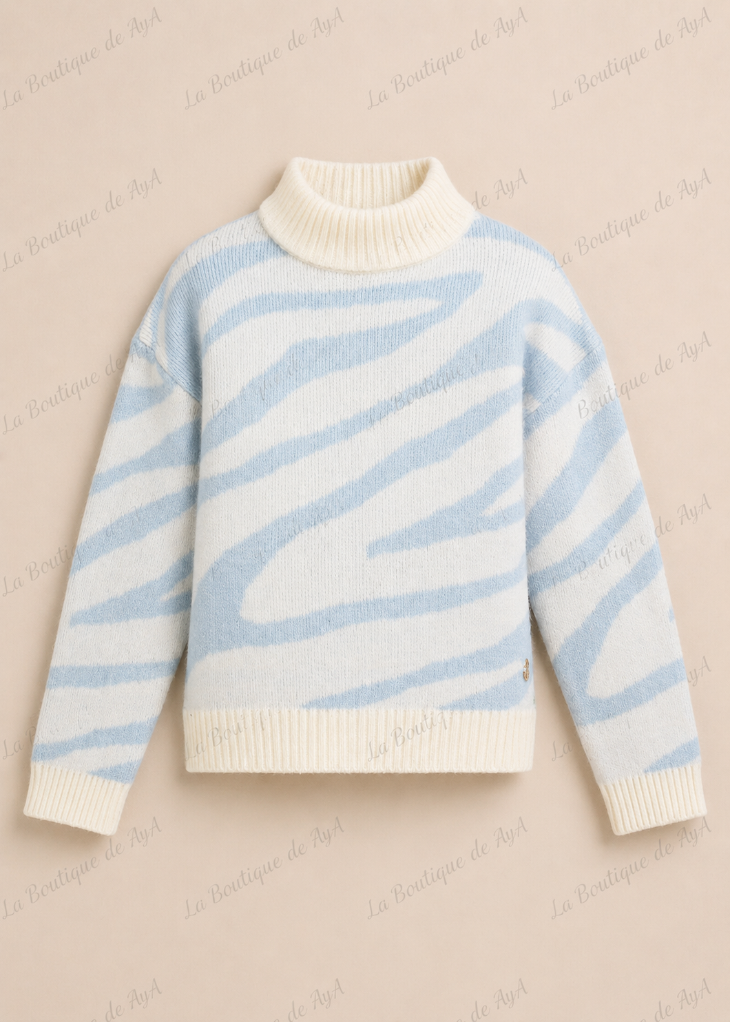 Jersey Miranda para niña en beige y azul celeste con cuello alto