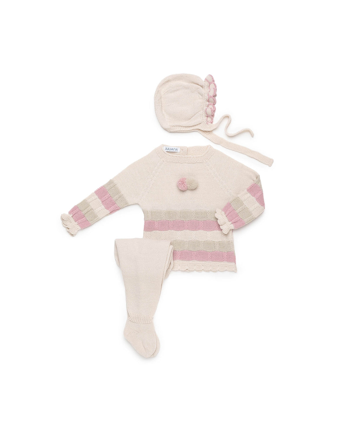 Conjunto Juliana 26556 cuadritos y franjas de color, jersey, polaina y gorrito 2