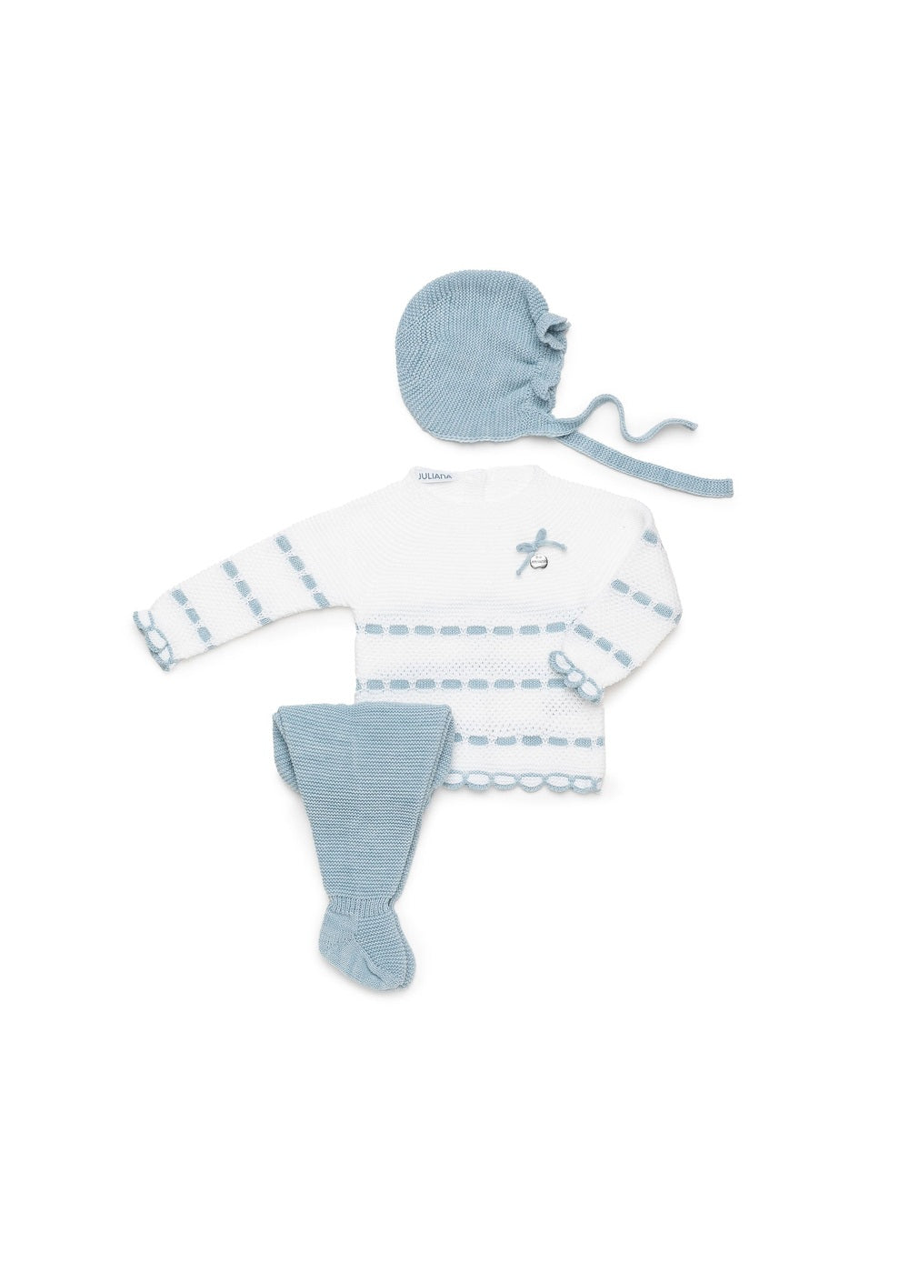 Conjunto recién nacido Juliana tres piezas pasacintas y lazo 26561, colección otoño invierno 2026/2027