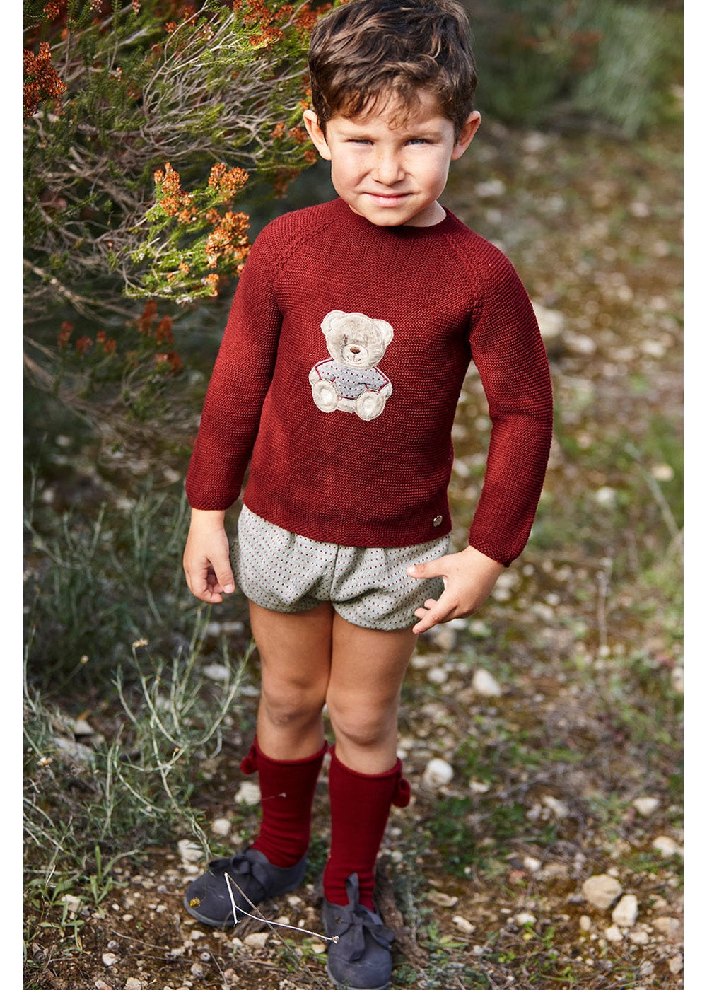 Conjunto bebé niño Juliana motas y oso bordado 26583, colección otoño invierno 2026/2027