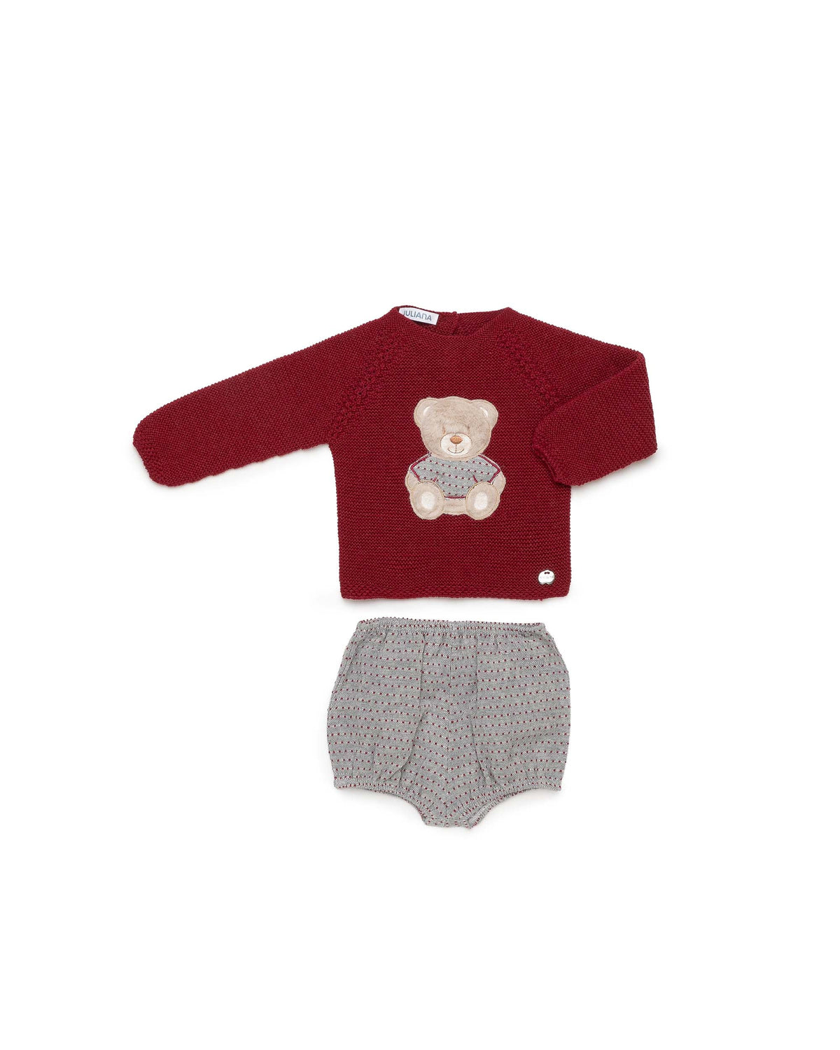 Conjunto bebé niño Juliana motas y oso bordado 26583, prendas coordinadas, otoño invierno 2026/27