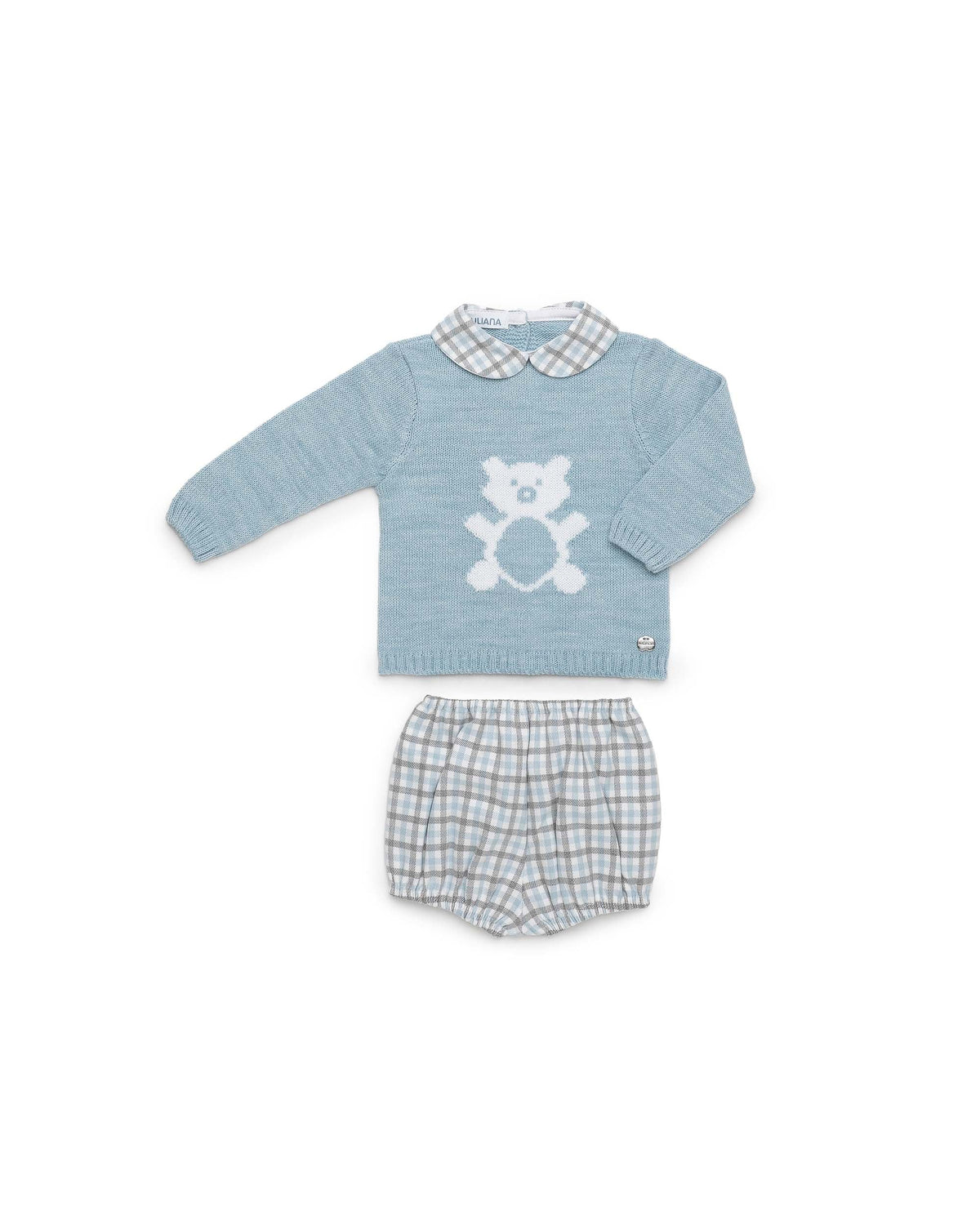 Conjunto bebé niño Juliana cuadritos y oso 26585, prendas coordinadas, otoño invierno 2026/27