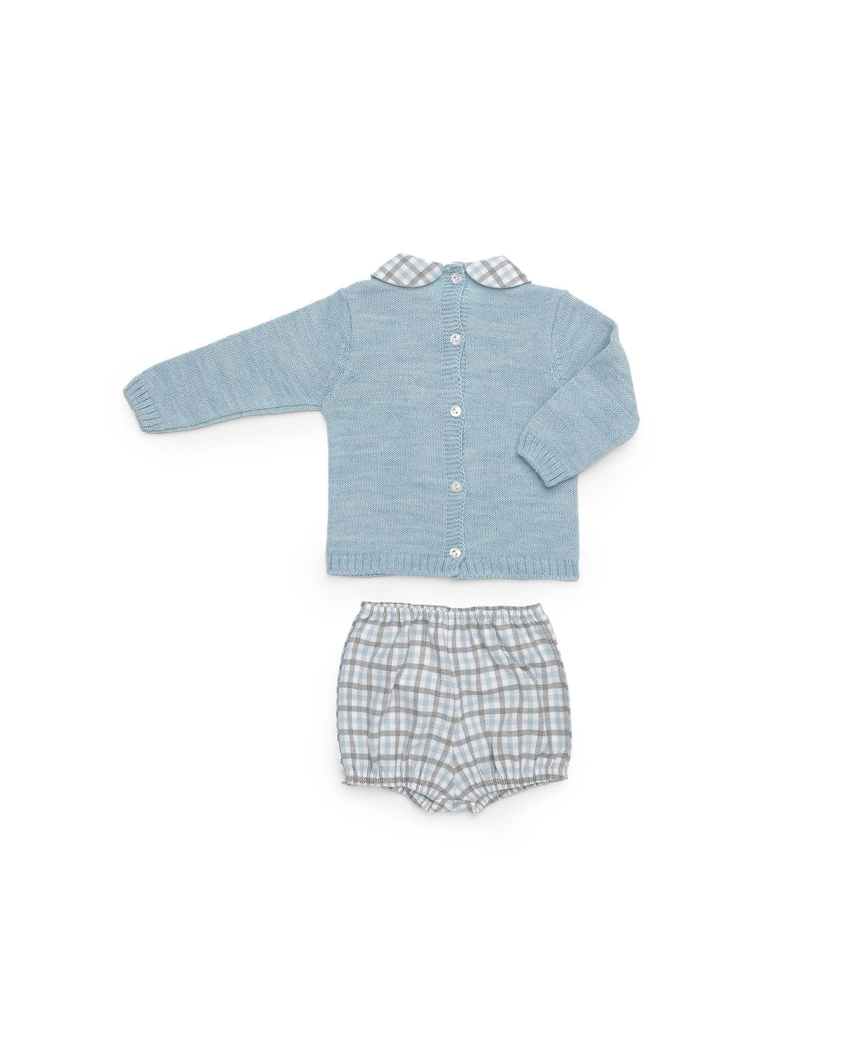 Conjunto bebé niño Juliana cuadritos y oso 26585, detalle de acabados, otoño invierno 2026/27