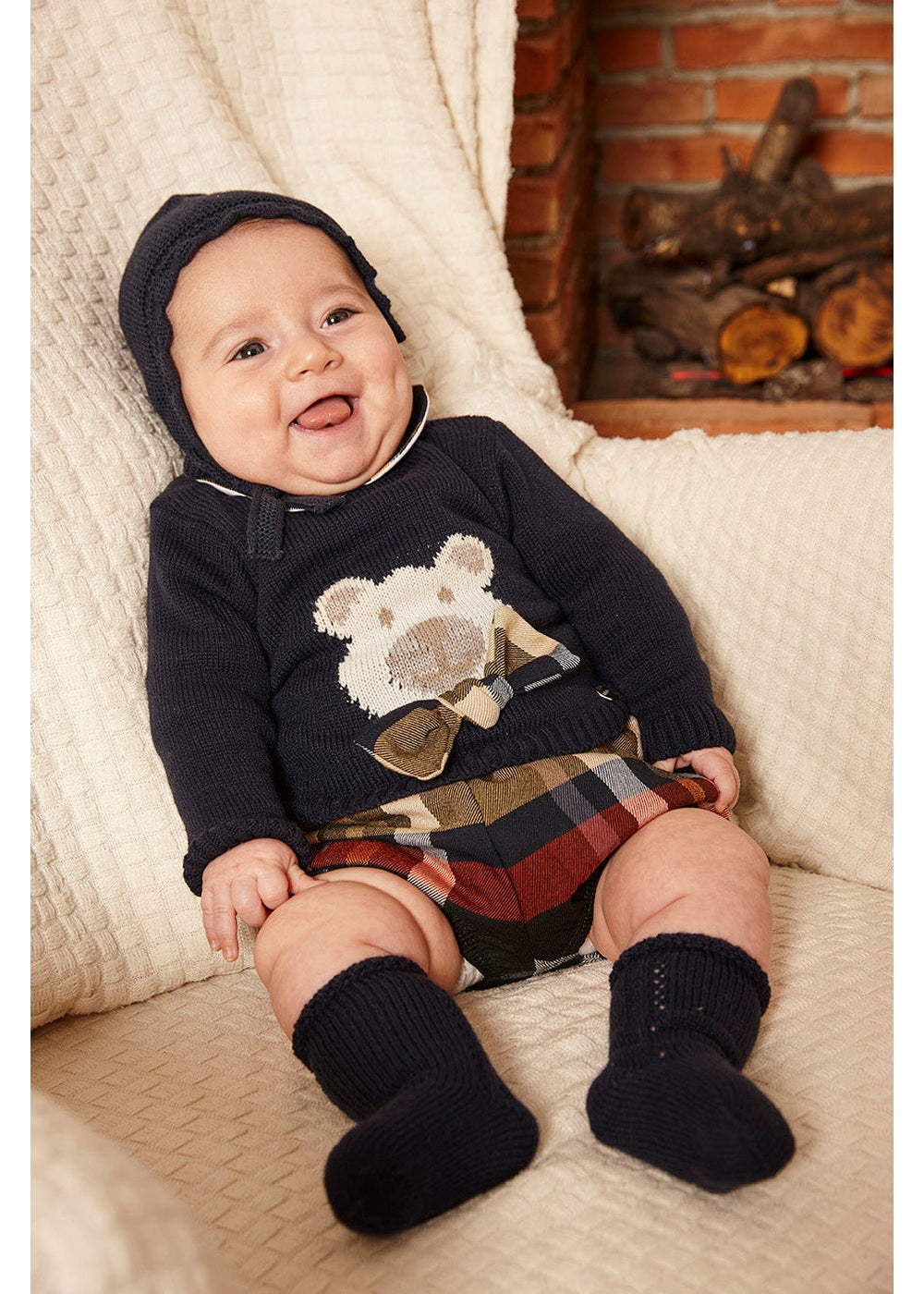 Conjunto bebé niño Juliana cuadros oso con pajarita 26587, colección otoño invierno 2026/2027