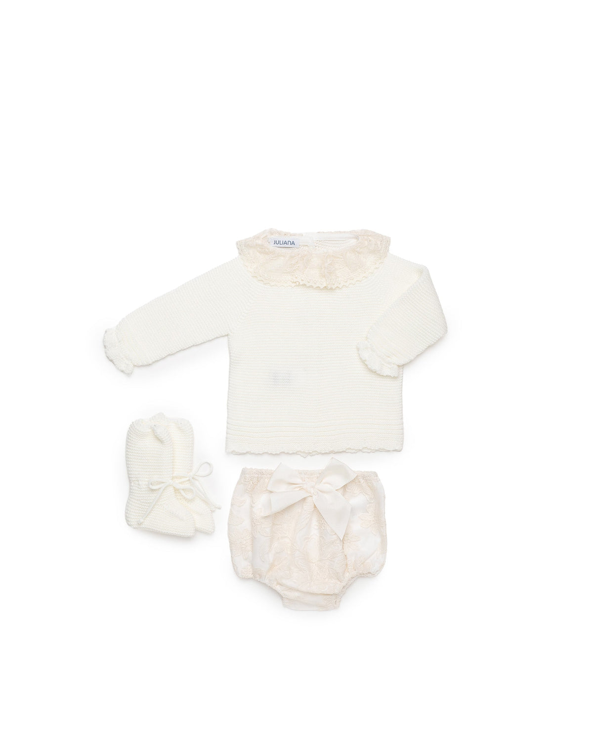 Conjunto bebé niña Juliana encaje y botitas 26603, prenda coordinada, otoño invierno 2026/27