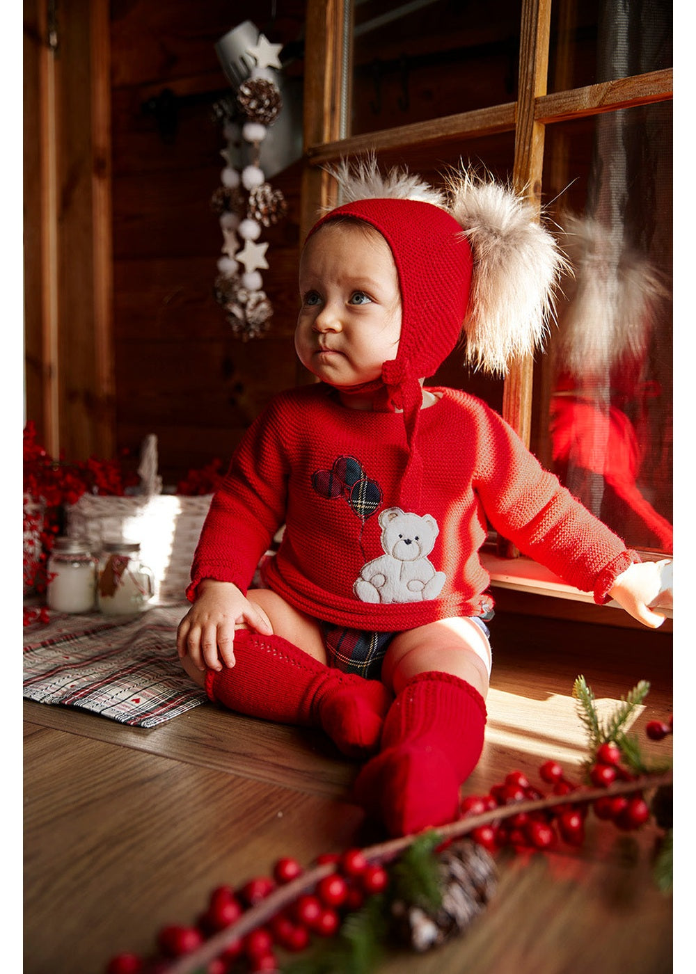 Conjunto bebé niña Juliana cuadros oso y globos 26605, colección otoño invierno 2026/2027