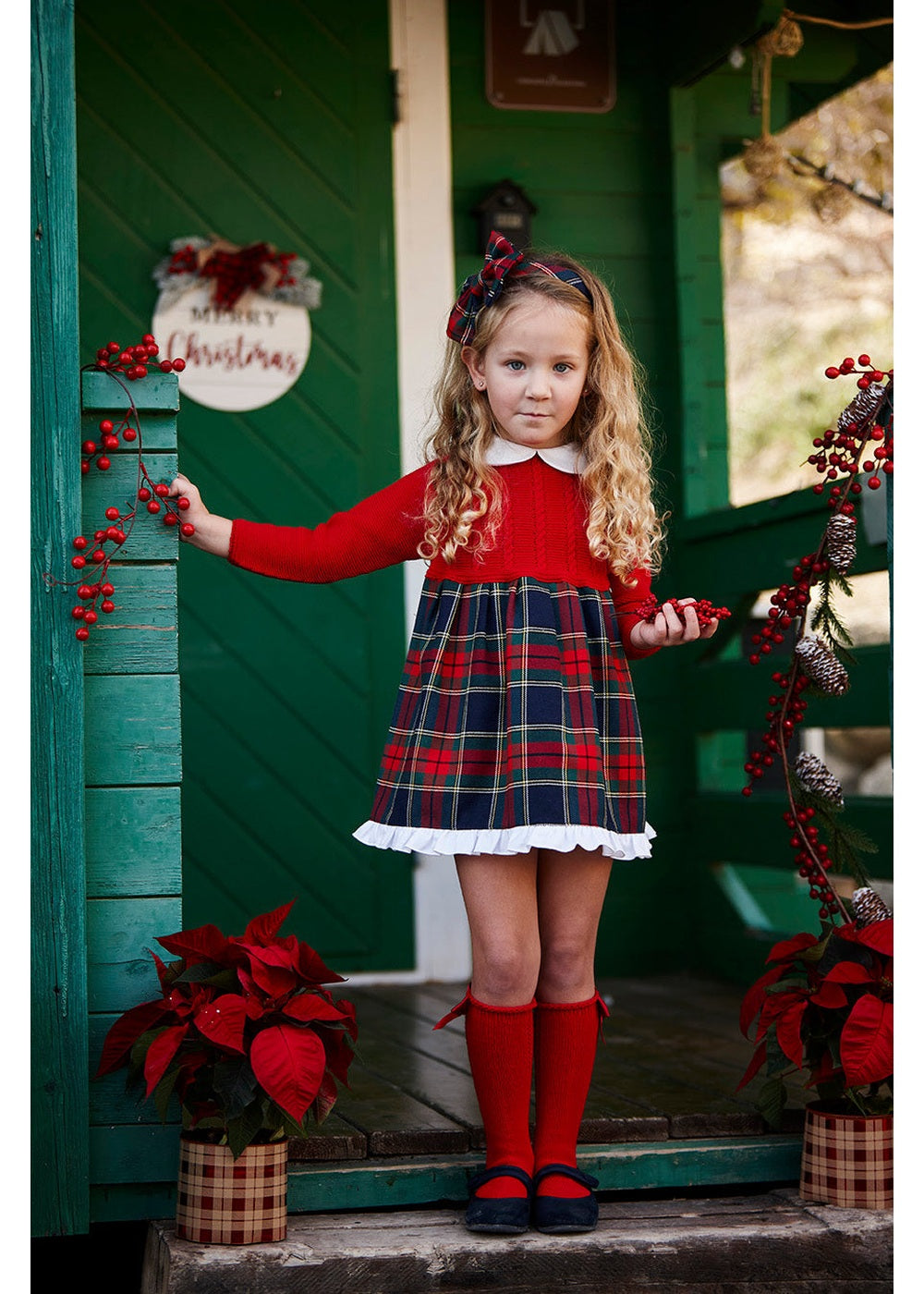Vestido niña Juliana punto y cuadros escoceses 26650, colección otoño invierno 2026/2027