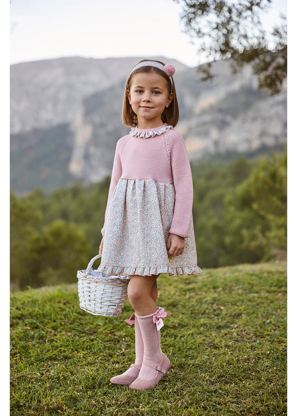 Vestido bebé niña Juliana punto y florecitas 26652, colección otoño invierno 2026/2027