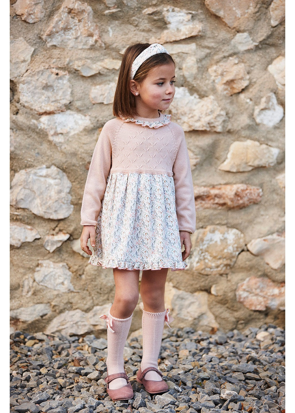 Vestido niña Juliana punto y ramitas 26656, colección otoño invierno 2026/2027
