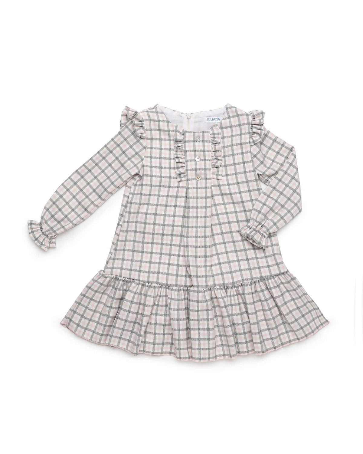 Vestido niña Juliana cuadritos y volantes 26660, prenda coordinada, otoño invierno 2026/27