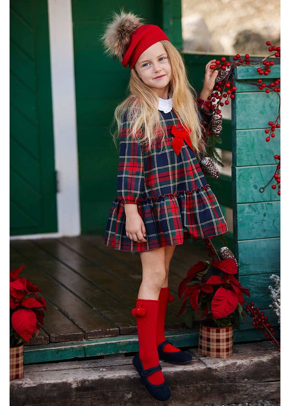 Vestido bebé niña Juliana cuadros y cuello de plumeti 26668, colección otoño invierno 2026/2027