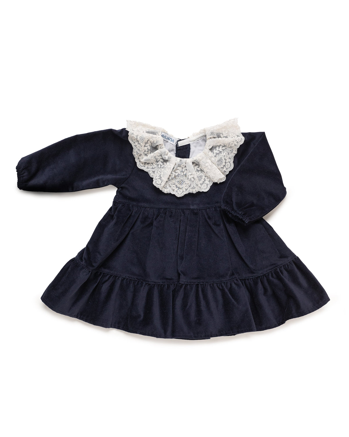 Vestido bebé niña Juliana terciopelo y cuello de encaje 26670, prenda coordinada, otoño invierno 2026/27