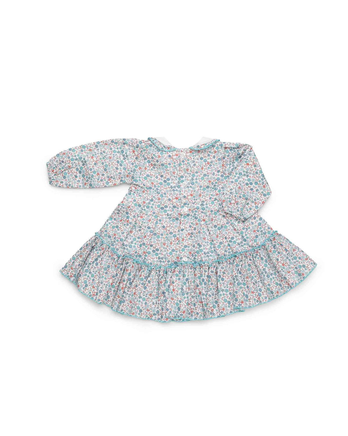 Vestido bebé niña Juliana florecitas y dos volantes 26672, detalle de acabados, otoño invierno 2026/27
