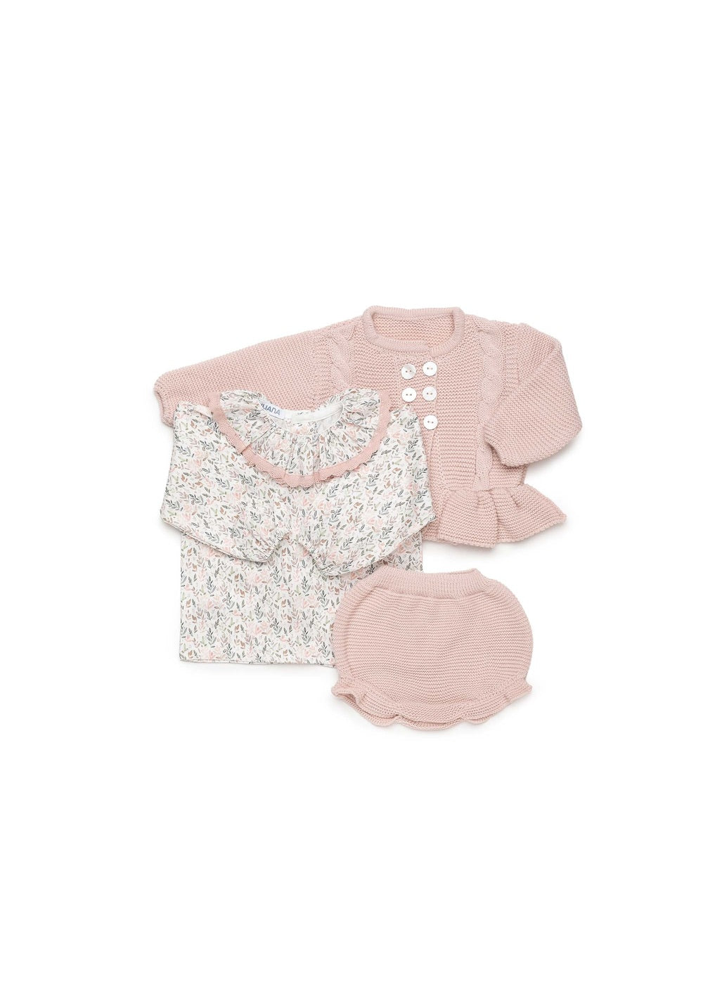 Conjunto bebé niña Juliana chaqueta de trenzas y florecitas 26704, colección otoño invierno 2026/2027