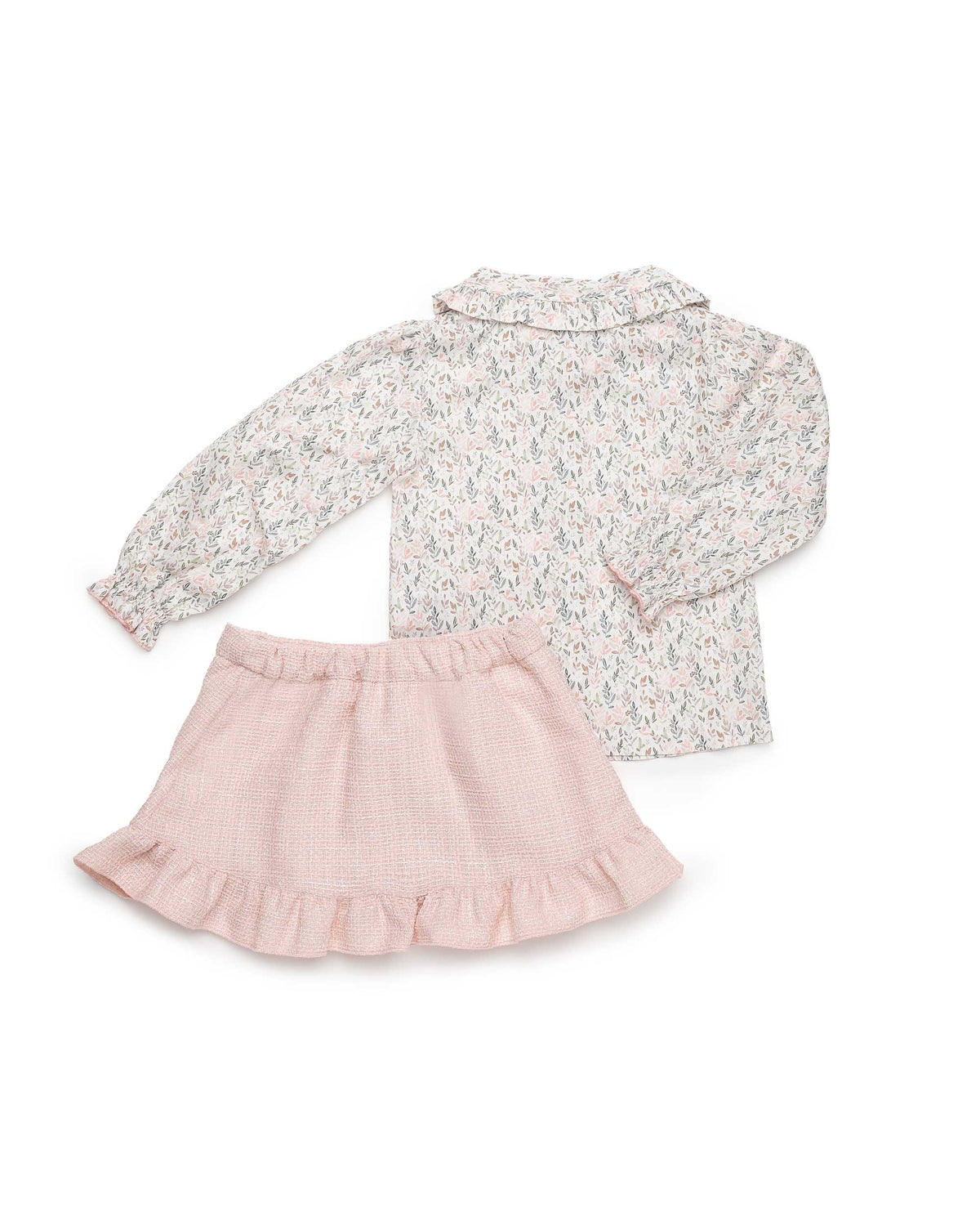 Conjunto niña Juliana falda y camisa de ramitas 26705, detalle de acabados, otoño invierno 2026/27