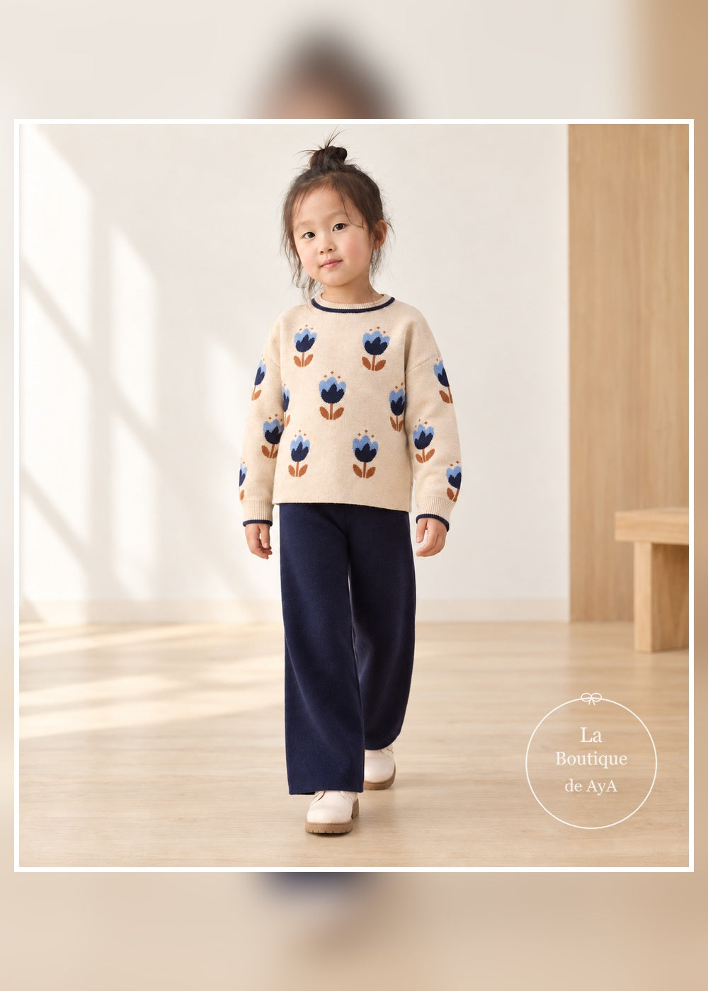 Conjunto de punto flores marino para niña Mayoral 04527: conjunto con modelo en movimiento