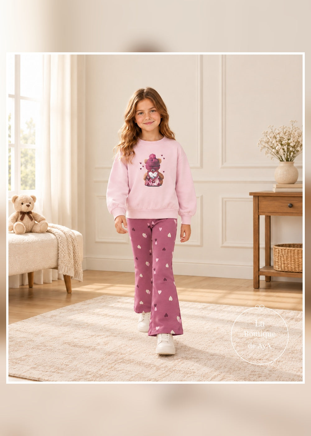 Conjunto osito y leggings violeta para niña Mayoral 04738 - Vista en movimiento