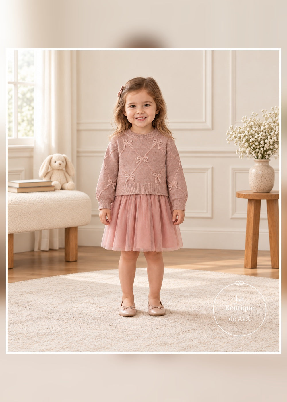Vestido con jersey y lazos cuarzo niña Mayoral 04927 - Portada frontal con modelo